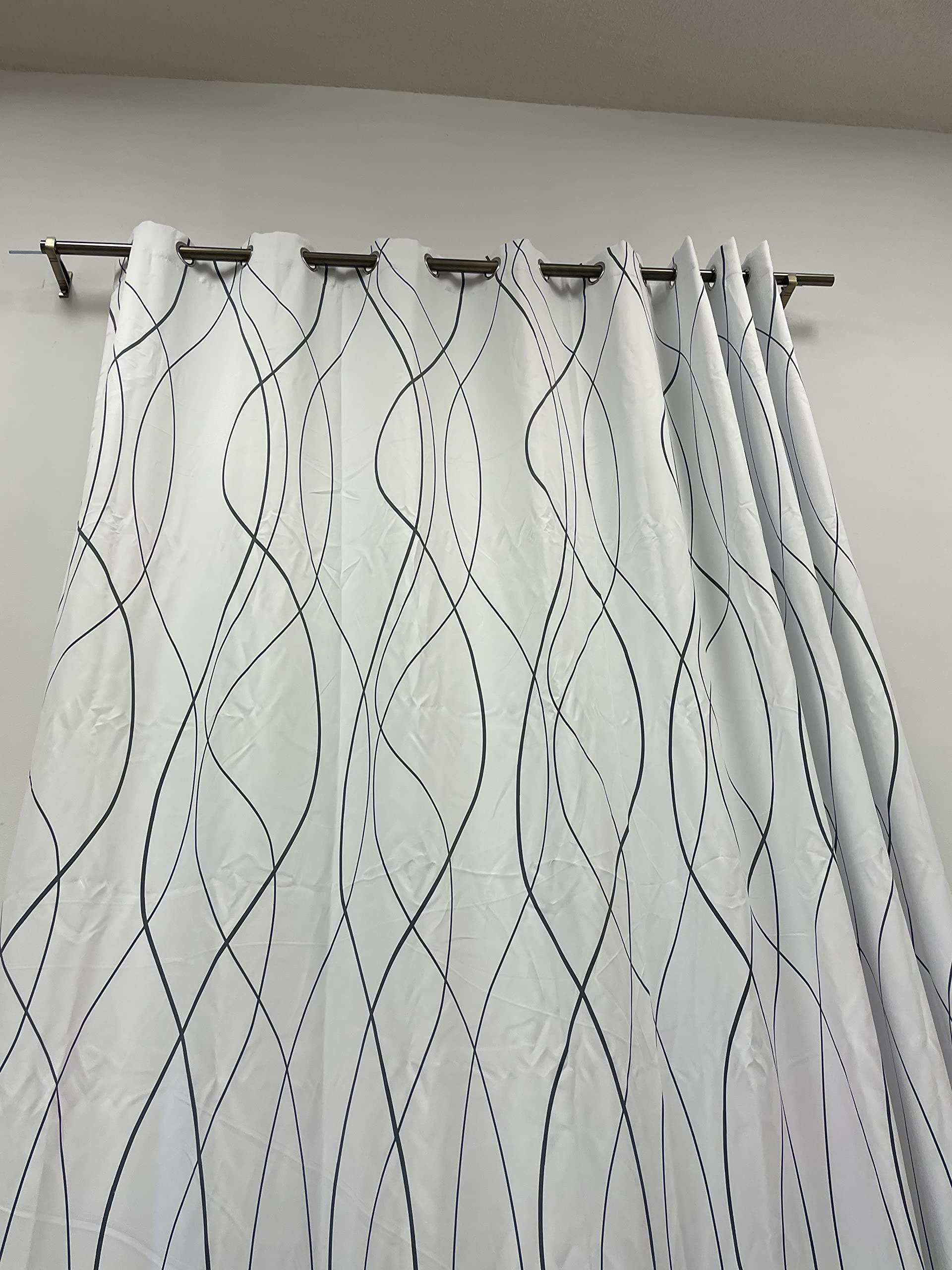 Ikiriska Ikiriska Extra Long Curtains with Geometrical Pattern 8-24 ft Length. (1 Panel). Custom Made (White with Black Lines, 50Wx168L)