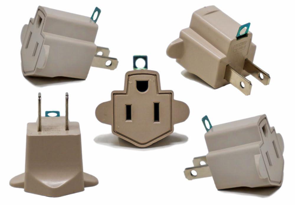 Nippon America 20 Pack 3 to 2 Prong AC Polarized Grounding AC Power Plug Adapter ETL Listed Grey