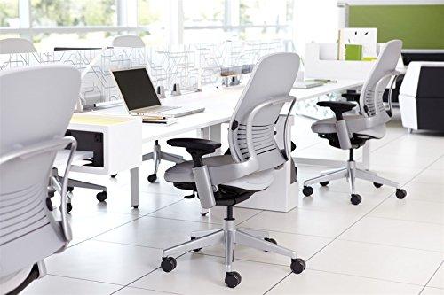 Steelcase Steelcase Leap Task Chair: Polished Aluminum Base - 4D Adjustable Arms - Headrest - Standard Carpet Casters