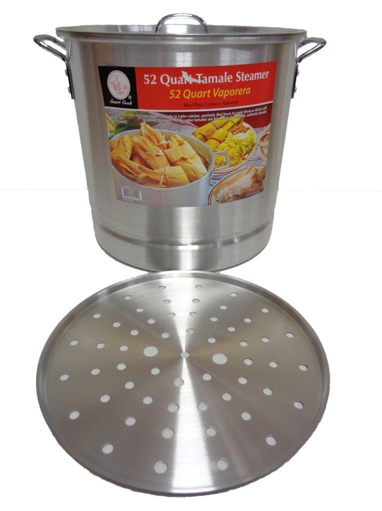 Smart Cook Tamale Steamer Vaporera Stock Pot Aluminum Tamale/Steamer 1 Set of 52 quart + 40 quart +32 quart + 24 quart +20 quart with steamer inserts and lids.
