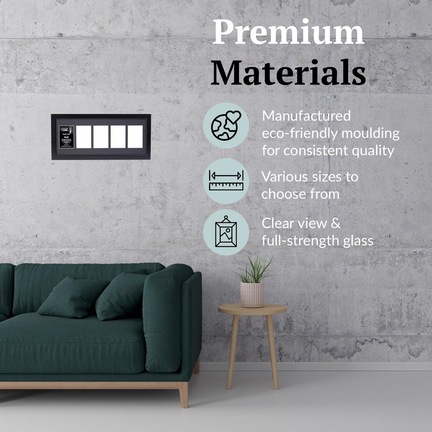 Creative Letter Art Creative Letter Art 4 x 6 Multiple Opening Picture Frame Collage with 5 holes, Manhattan Black Frame with 10 x 24-inch Black Mat, Full-Strength Glass, Photo Collage for Wall, 5 Openings