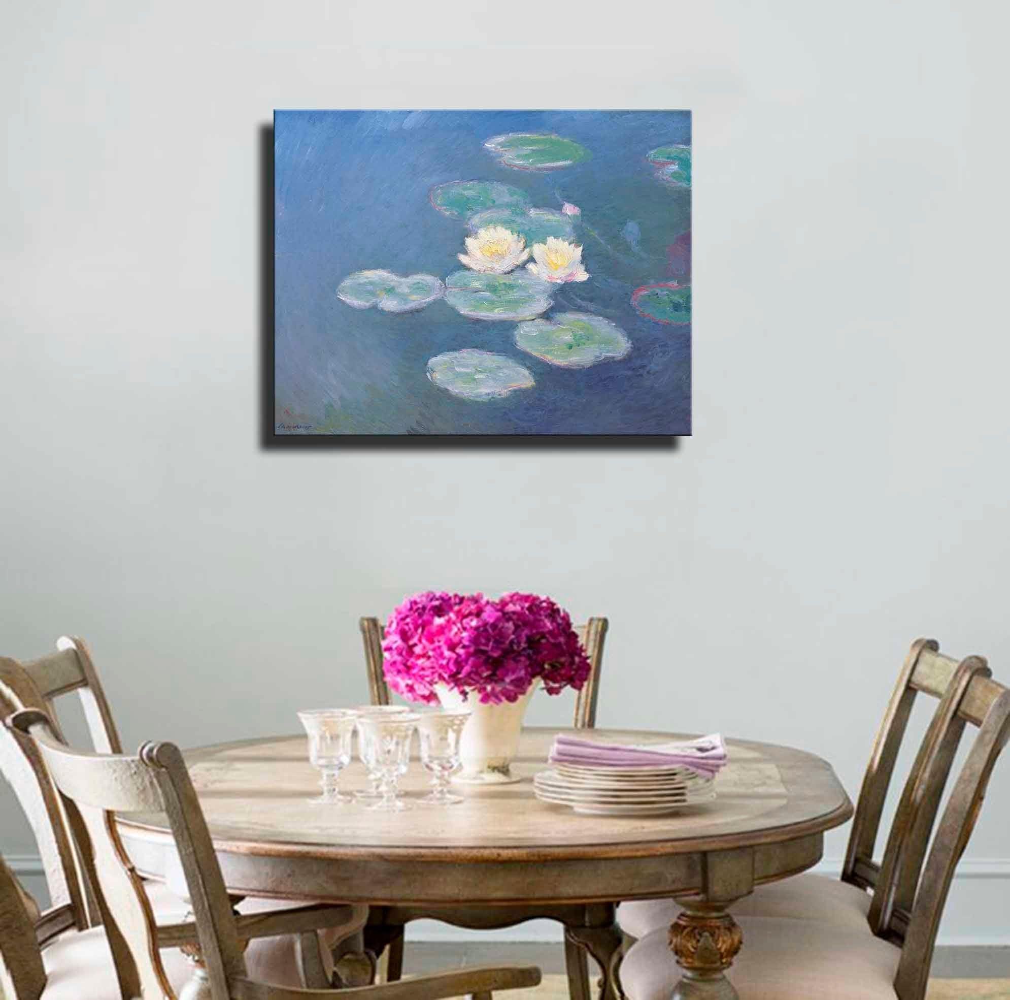 Niwo ART Niwo ART - Water Lilies Evening Effect, by Claude Monet - Oil painting Reproductions - Giclee Canvas Prints Wall Art for Home Decor, Stretched and Framed Ready to Hang (24\"x20\"x3/4\")