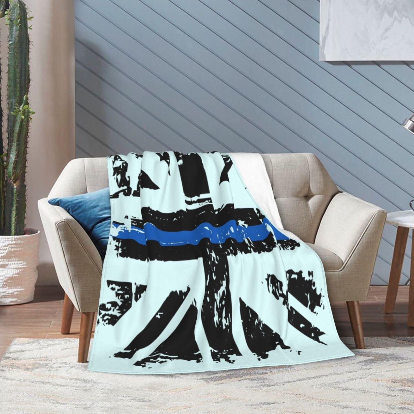 BASTU Thin Blue Line Fire Brigade Union Jack UK Flag Throw Blanket for Men Women Couch Bed Sofa Throw Blanket 60\"x50\" Blankets