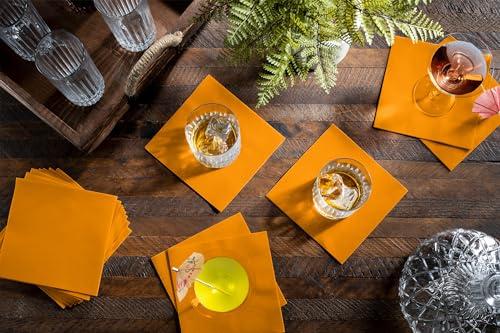 Servietto Disposable Linen-Feel Cocktail Napkins, 200-Pack 5\" x 5\" ORANGE Paper Beverage Napkins For Bar, Restaurant And Caf, Dessert Napkins For Party, Wedding Or Event