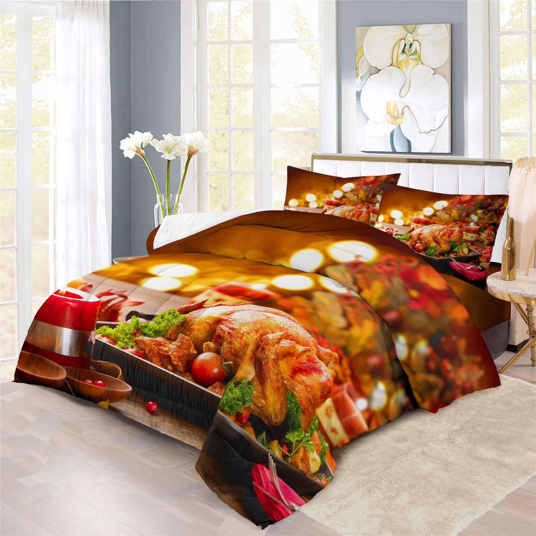 XIICOO XIICOO Cartoon Turkey Thanksgiving Day Comforter Set Funny Rooster and Hen Domestic Bedding Set 1 Comforter+2 Pillowshams(3Pcs) or Sheet (4Pcs) (A,TWIN-4PCS)