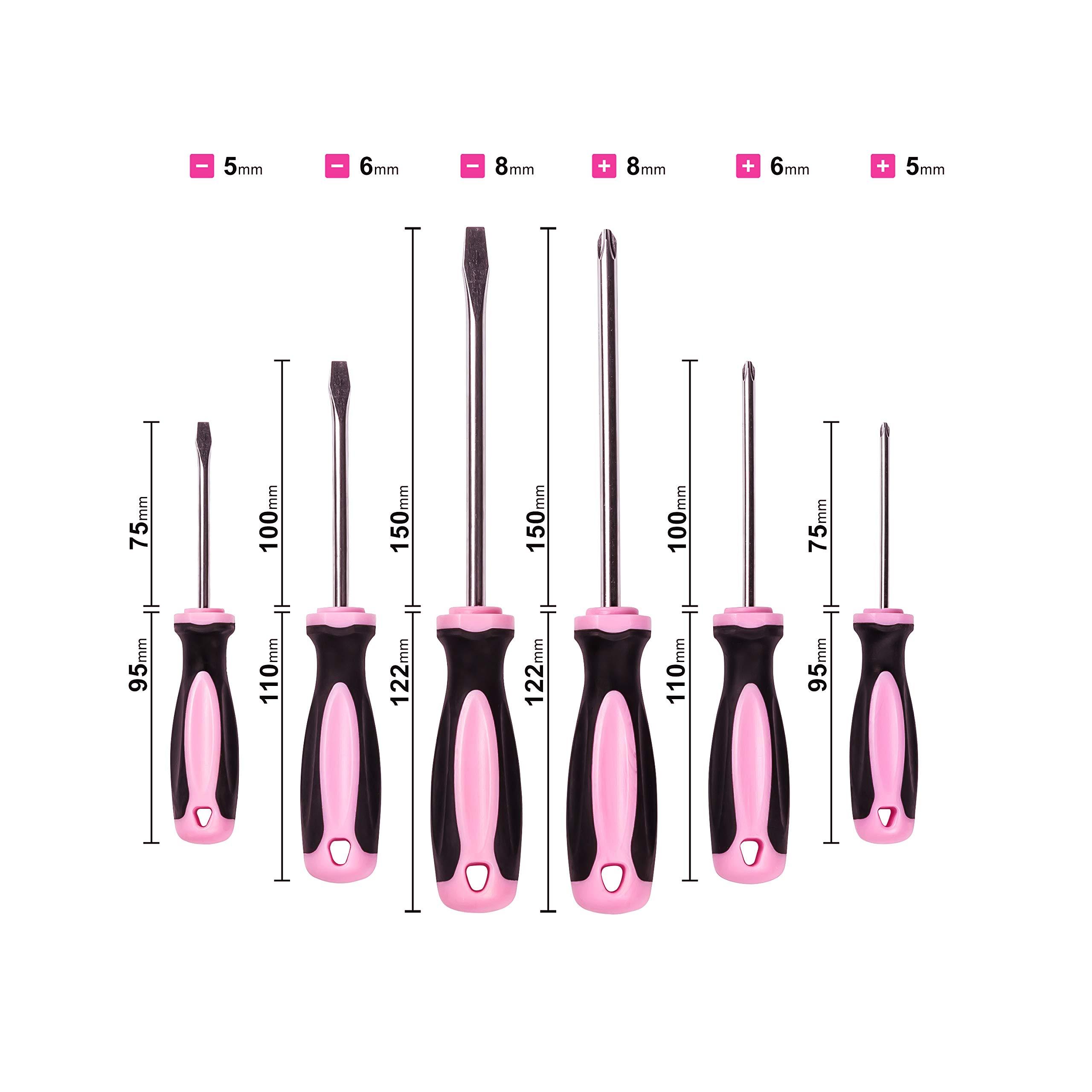 Pink Power Pink Power Magnetic Screwdriver Set - 6 Piece Phillips Head and Flat Head Hand Pink Tool Set for Women & Ladies - Insulated Screwdriver Kit with Magnetic Tip - Screw Drivers Set
