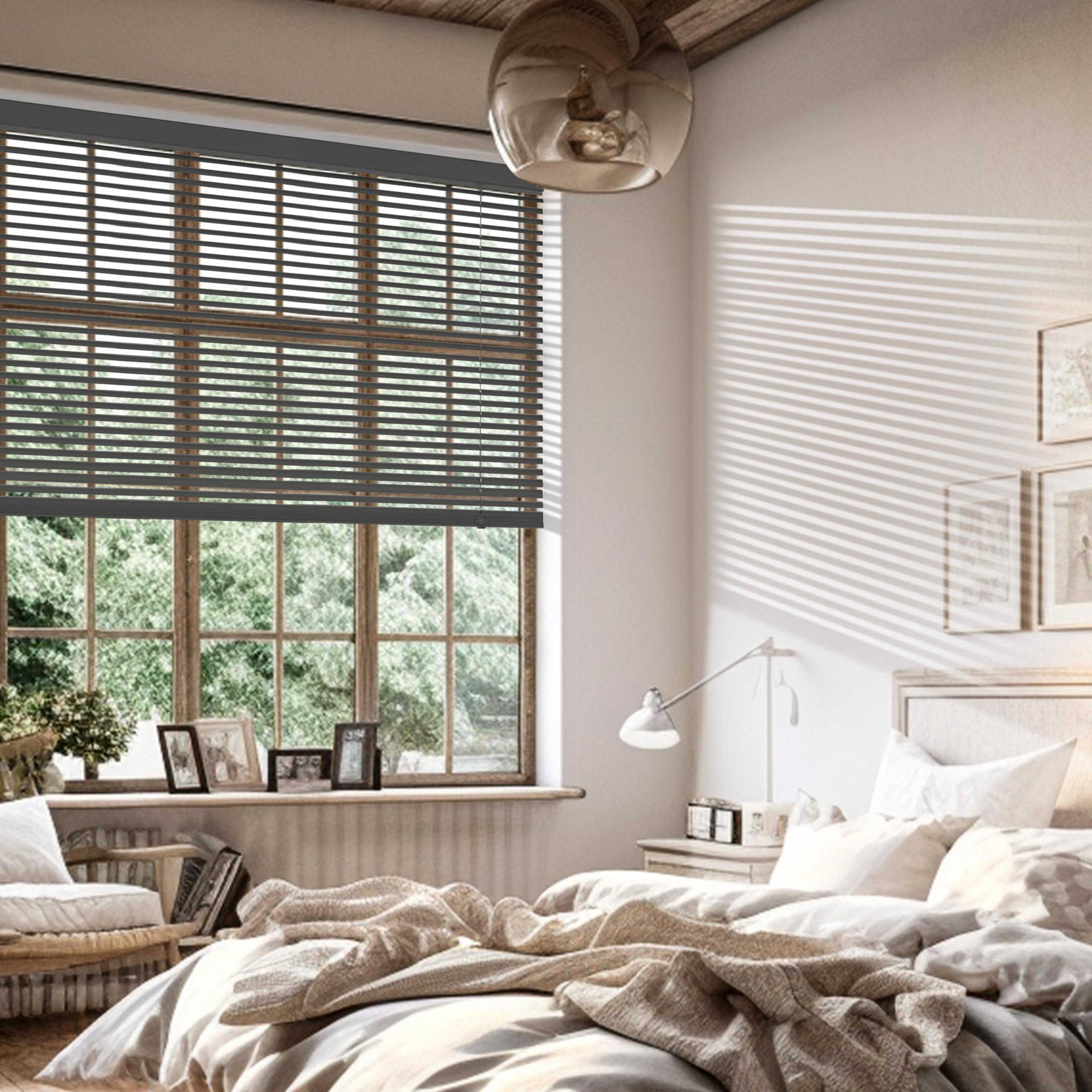 HOTSOON HOTSOON Aluminum Mini Blinds 1 Inch Metal Slat Darkening Venetian Blind New Horizontal Window Blinds Anti-UV Waterproof Venetian Blind for Office Home Windows, Smoky Gray, 38" W x 64" H