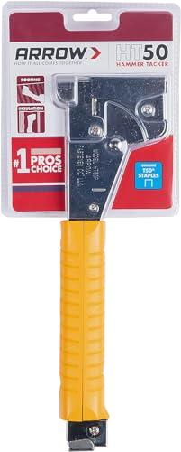 Arrow Fastener Arrow HT50 Heavy Duty Hammer Tacker, Chromed-Steel Manual Stapler with Sure-Grip Handle, Dual-Capacity Rear-Load Magazine, Fits 5/16”, 3/8", or 1/2" Staples