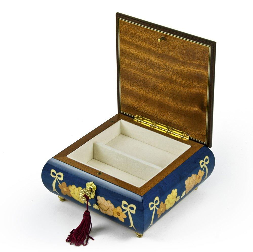 MusicBoxAttic MusicBoxAttic Handcrafted Radiant Blue Roses and Ribbons with Lock and Key - Annies Song