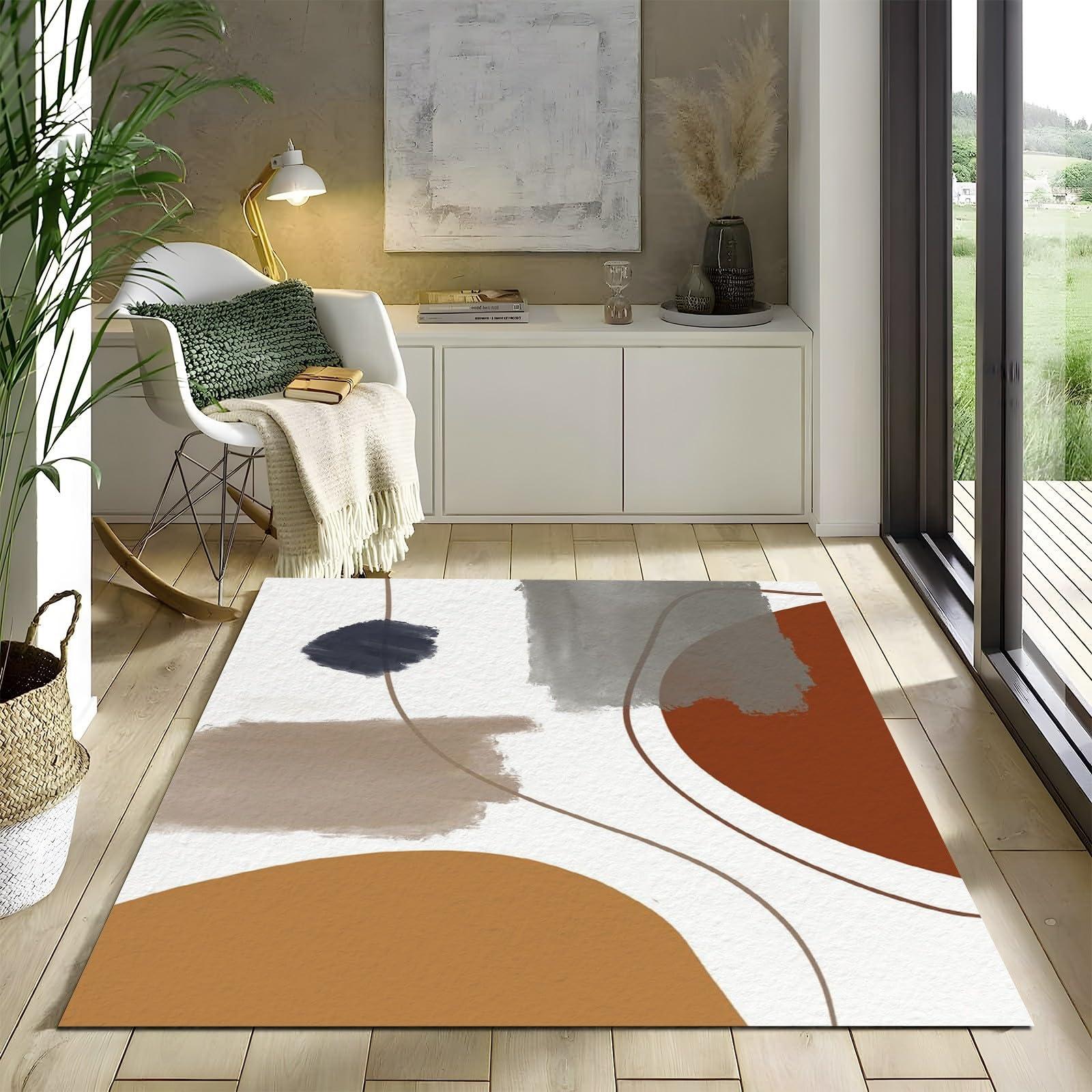 IJUGIX Washable Rug 3x5 Area Rugs for Living Room, Stain Resistant Area Rug, Non-Slip Backing Rugs for Bedroom, Kitchen, Minimalist Geometric Graffiti Lines Printed Carpet