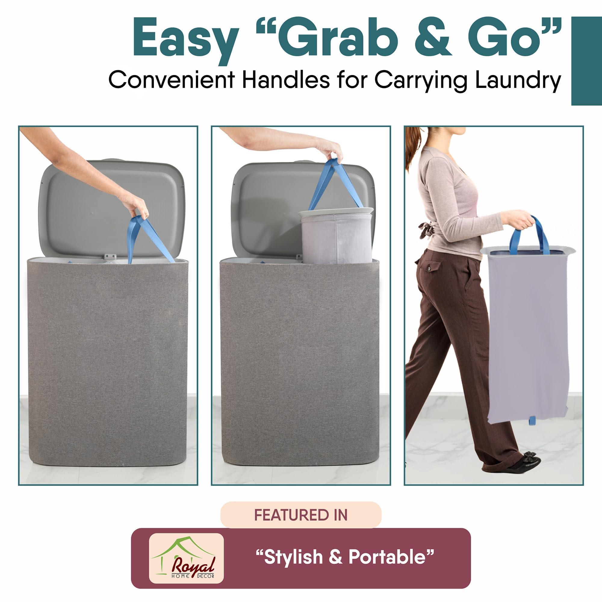 XABITAT XABITAT Dual Section 90l Laundry Basket with Lid Tall divided Double Laundry Hamper with 2 Removable Washable Bags, Large Laundry Sorter for Easy Clothes Separation