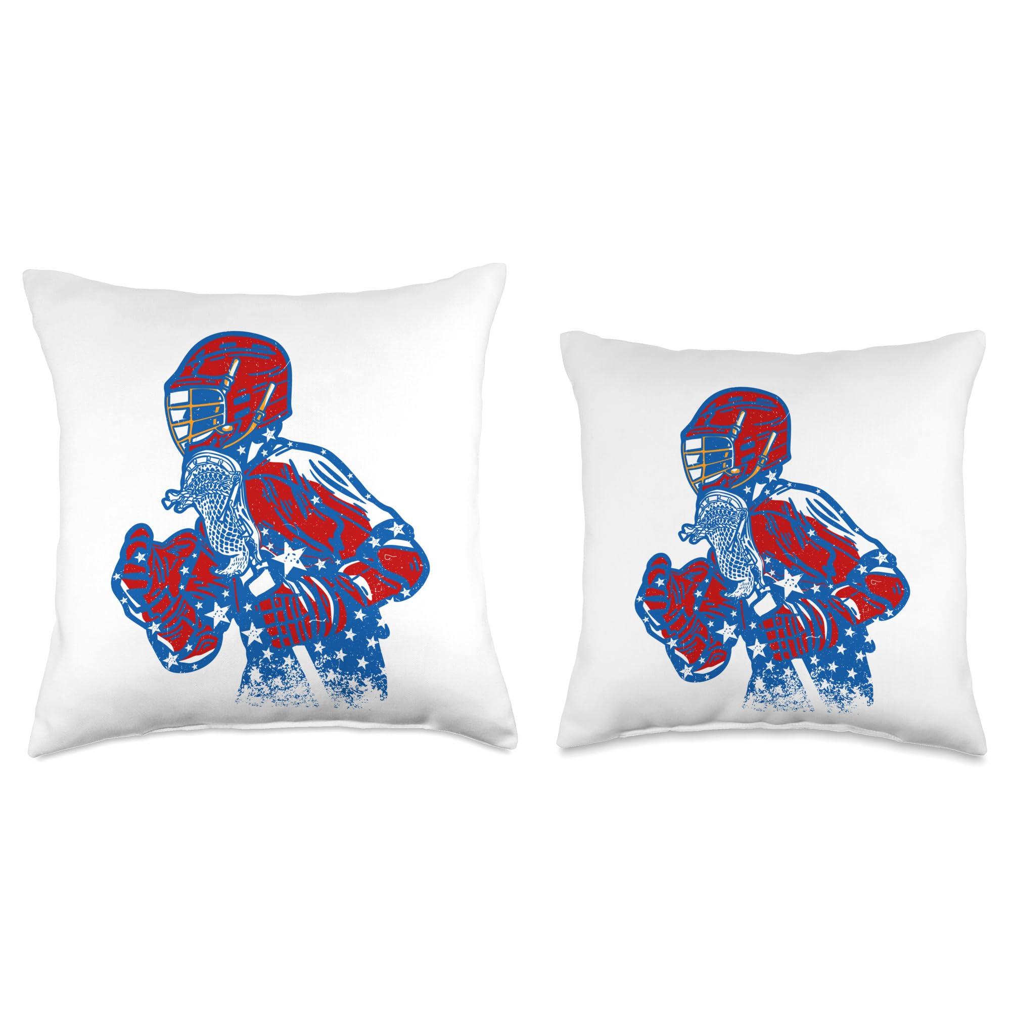 Lacrosse Player American Flag Gifts Lacrosse American Distressed USA Flag LAX 4th Of July Throw Pillow