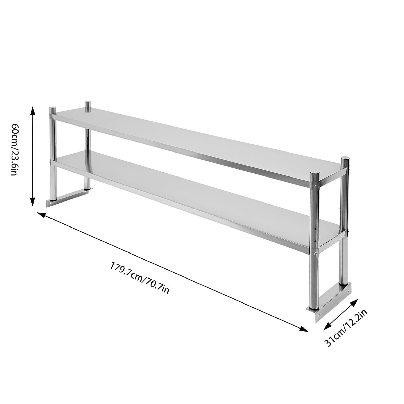 Hanmorfarbi Hanmorfarbi Metal Shelving Heavy Duty Storage Shelves Stainless Steel Storage Racks and Shelving,2 Tier Shelving Units and Storage,176lbs Bakers Rack with Storage,Adjustable Height (12 * 71 * 24in)