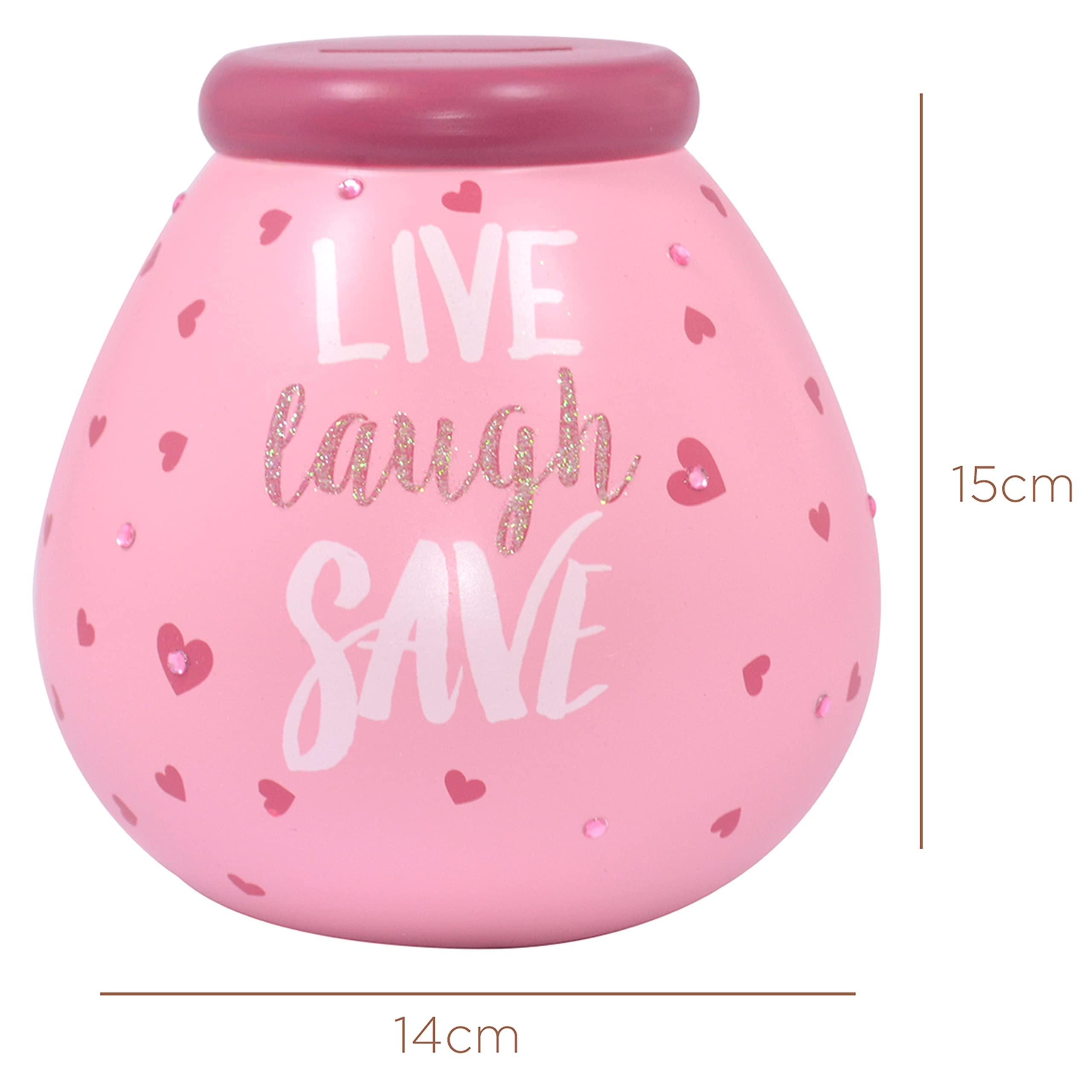 Pot Of Dreams Pot of Dreams Hand Painted Live Laugh Save Pink Save And Smash Handcrafted Ceramic Money Box | Eco Freindly & Recyclable Piggy Bank | Perfect Decorative Gift and Save for Self Care & Holdiays