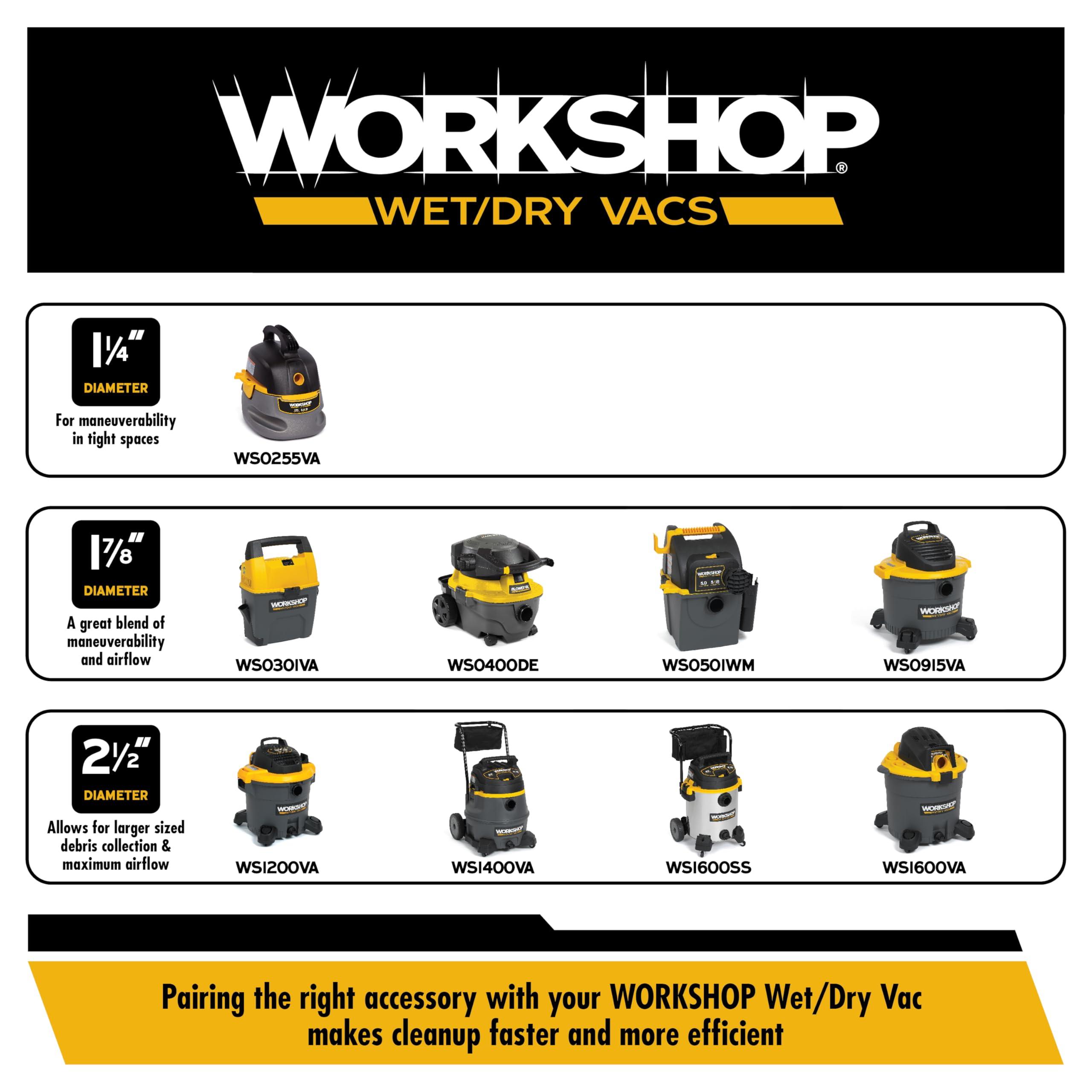 WORKSHOP Wet/Dry Vacs WORKSHOP Wet/Dry Vacs Vacuum Accessories WS25051A Gutter Cleaning Kit for Wet Dry Vacuum Cleaners, 2-1/2-Inch Wet/Dry Shop Vacuum Attachments Designed For Cleaning and Blowing Debris from Gutters