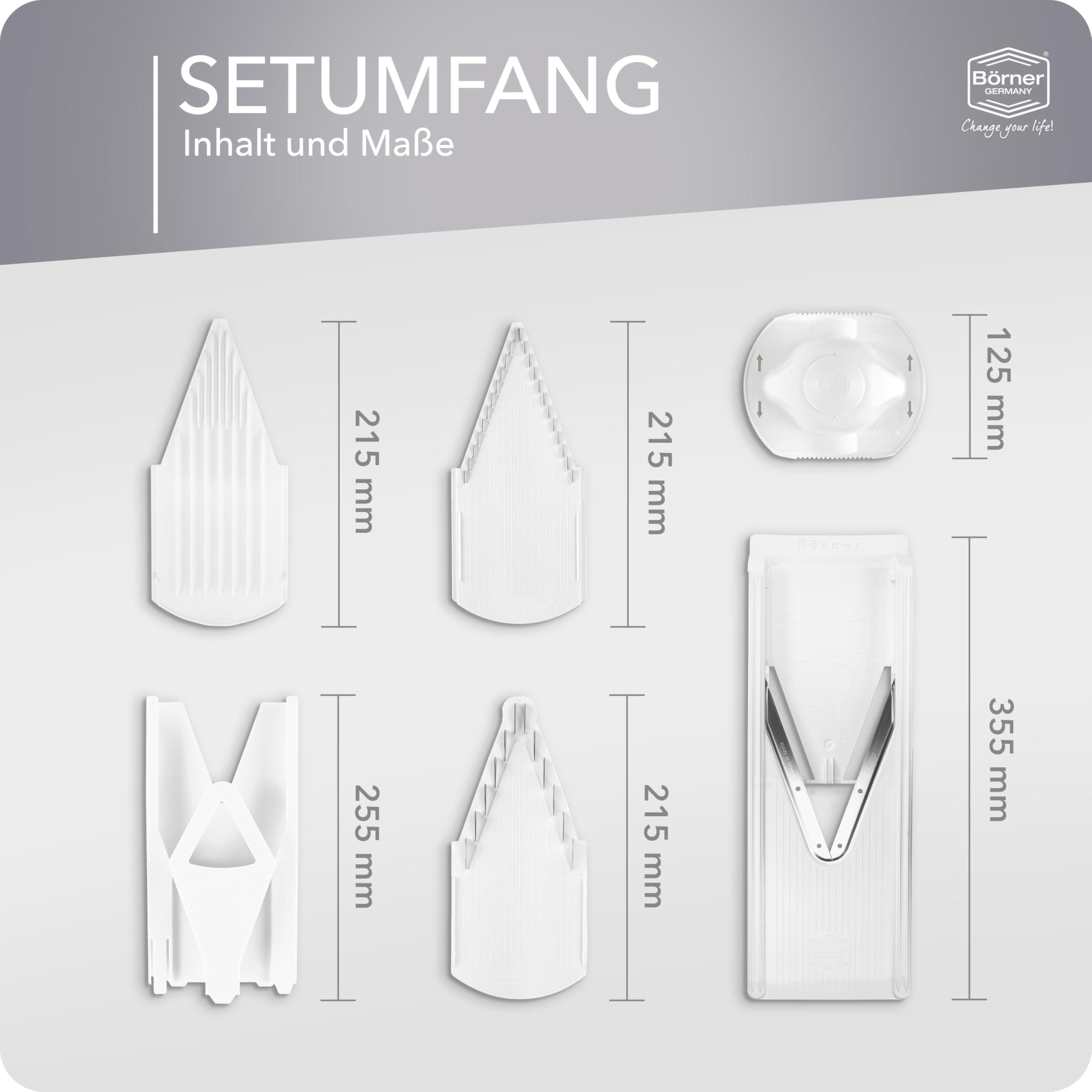 Swissmar Brner V3 TrendLine Mandoline Starter Set (6 pcs.) Vegetable Slicer (V-Slicer) + Safety Guard + Inserts + Collection Tray + Multibox Kitchen Slicer Set (White)