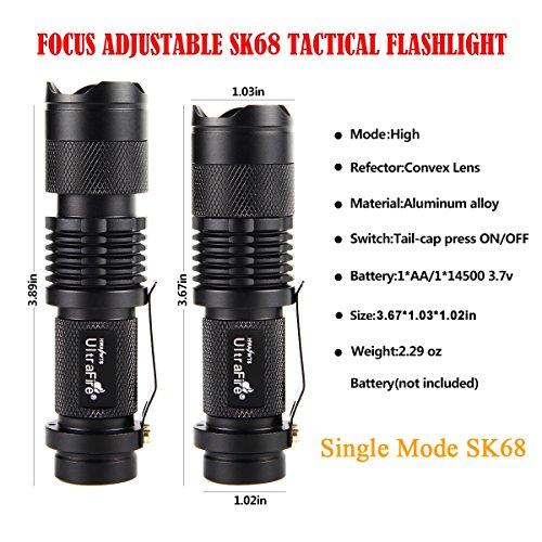 ULTRAFIRE ULTRAFIRE 3 Pack Mini Flashlights Focus Adjustable SK68 Single Mode Tactical LED Flashlight, Ultra Bright 300 Lumens Torch