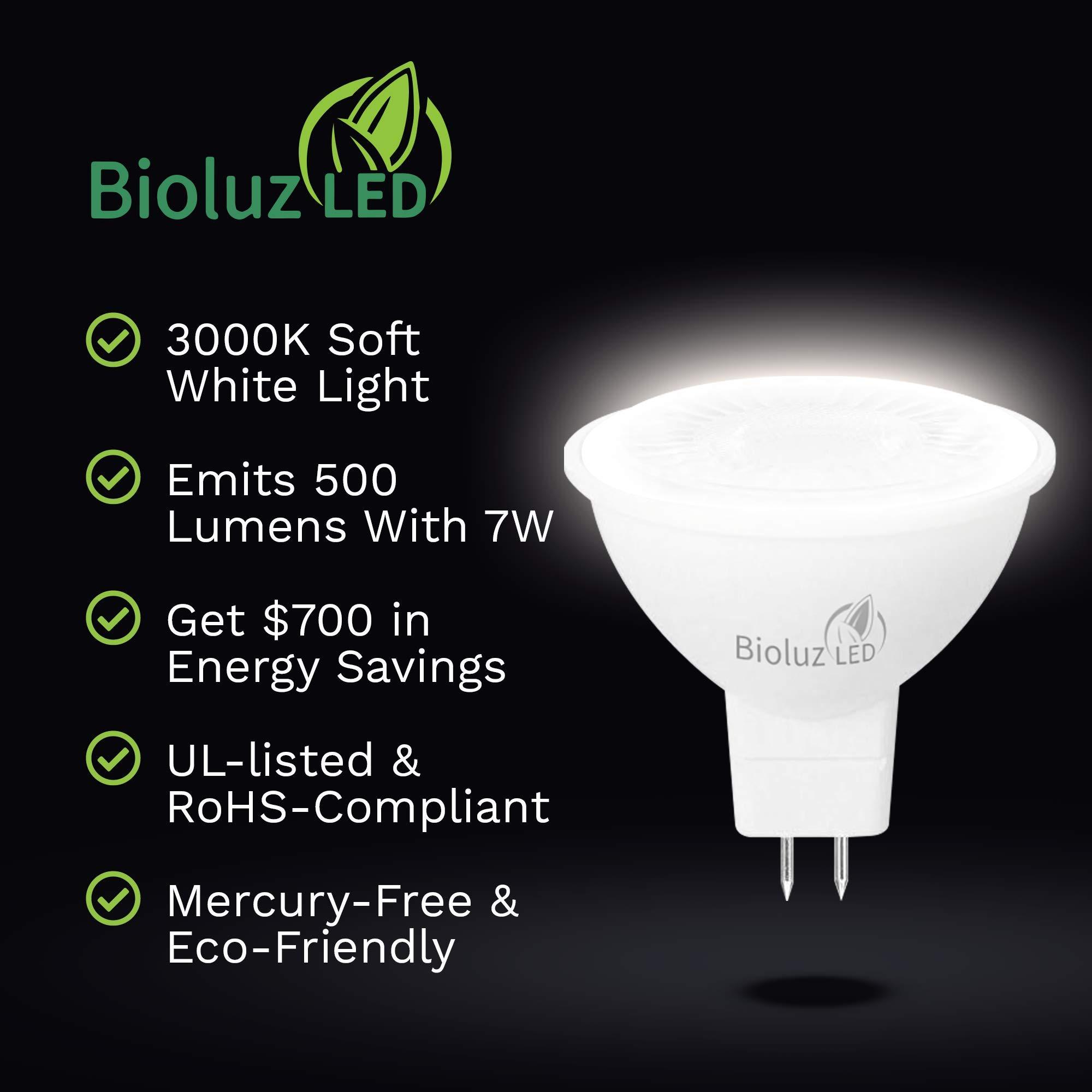 Bioluz LED Bioluz LED Light Bulb - MR16 LED Bulb, 7W LED Light - 6 Pack 50W Halogen Replacement Non-Dimmable 3000K 12V AC/DC UL Listed Light Bulbs, LED Lights for Bedroom, Home Decor, Energy Efficient Lighting