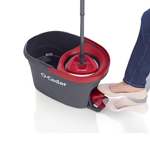 O-Cedar O-Cedar Easywring Microfiber Spin Mop & Bucket Floor Cleaning System with 1 Extra Refill,Red / Gray