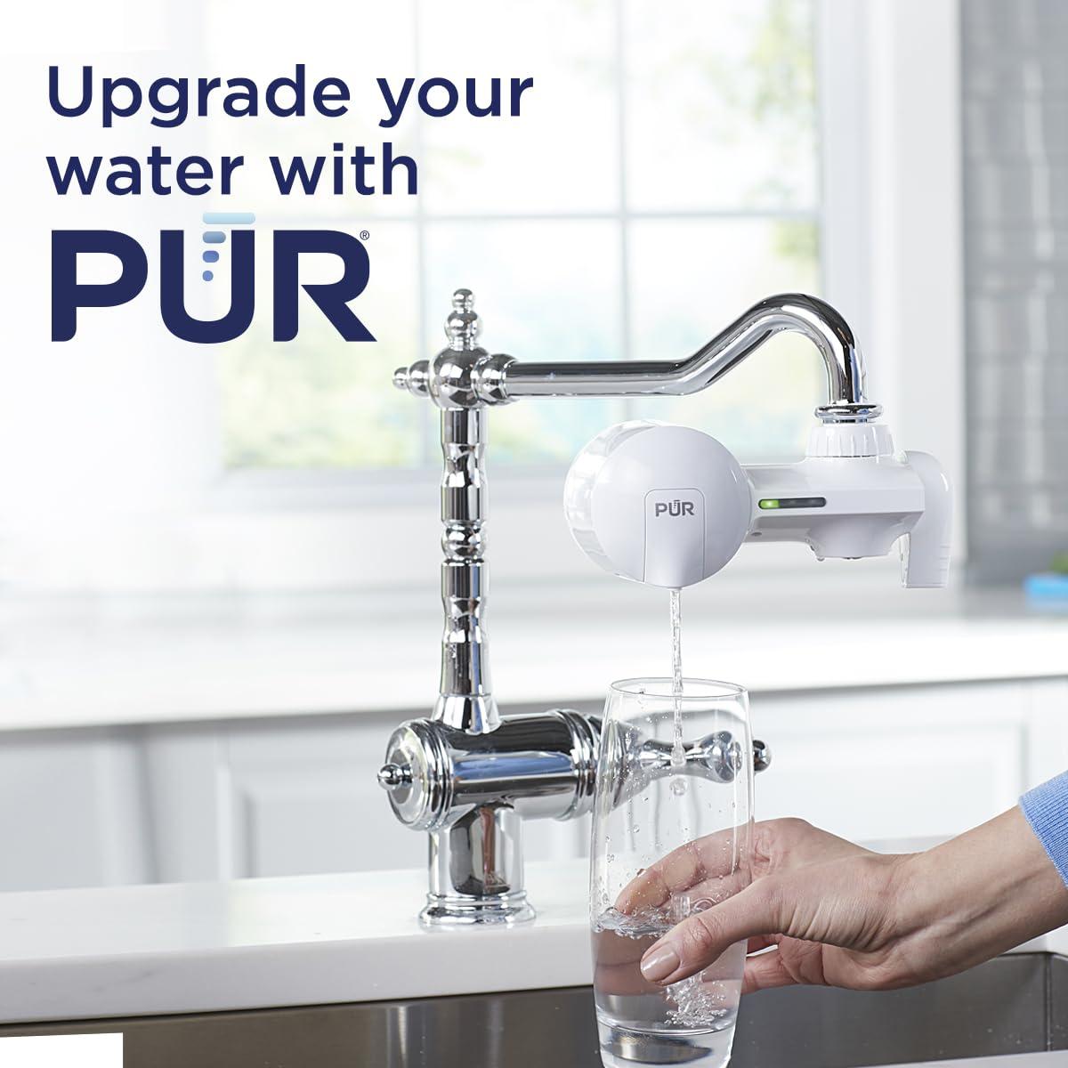 PUR PUR Horizontal Faucet Mount Water Filtration System with Lead Reducing Filter for Cleaner, Filtered Tap Water, Lasts 100 Gallons, Sink Water Filter, Fits Most Kitchen or Bathroom Faucets, White