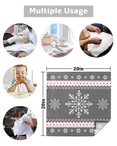 Carosoffe Christmas Cloth Napkins Set of 8, Winter White Snowflake Gray Merry Christmas Dinner Napkins Cloth Washable, Cocktail Napkins Reusable for Wedding, Party, Birthday (20\"x20\")