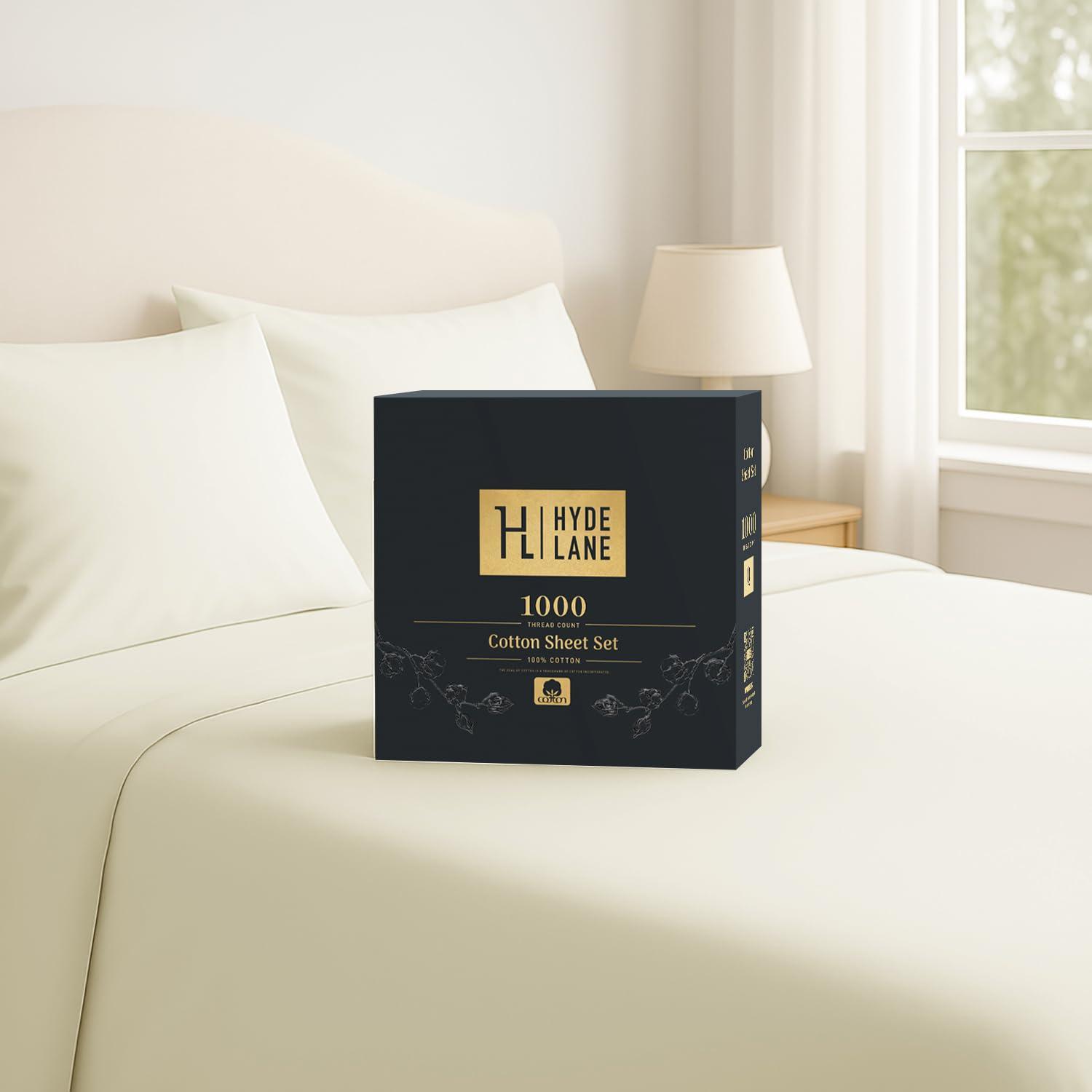 Hyde Lane Hyde Lane Luxury 1000 Thread Count 100% Cotton California King Bed Sheets | Very Comfy Soft & Thick with Deep Pocket - Fits up to 18\" Mattress, Cotton Bed Sheets Cal King - 4 PC (Ivory/Cream)