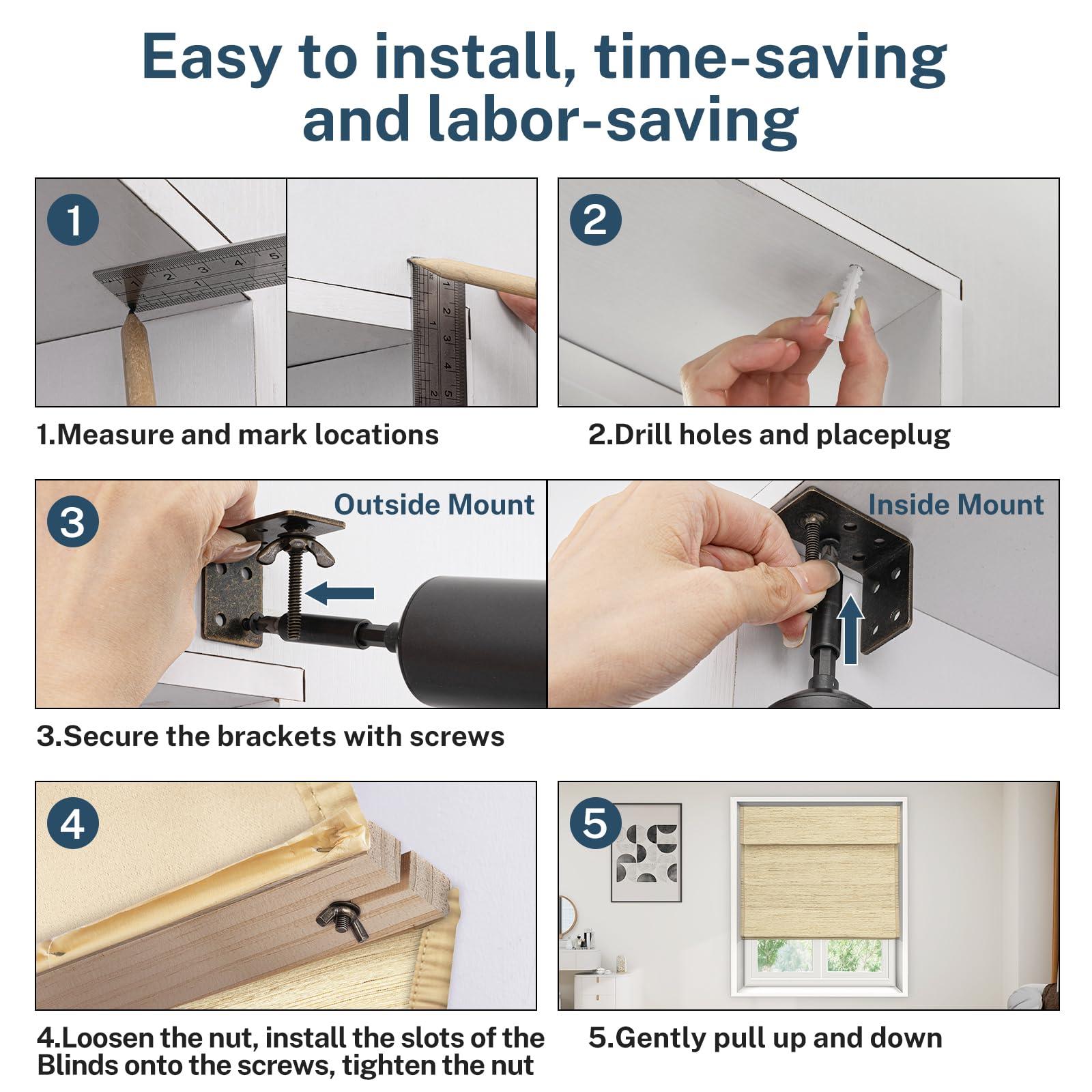 Pasoun Pasoun Cordless Roman Shades Custom Natural Linen Weaving Roman Blinds Blackout Room Darkening Window Blind Privacy Roll UP Shade for Windows Bedroom Kitchen (Brown, 51" W x 56" H)