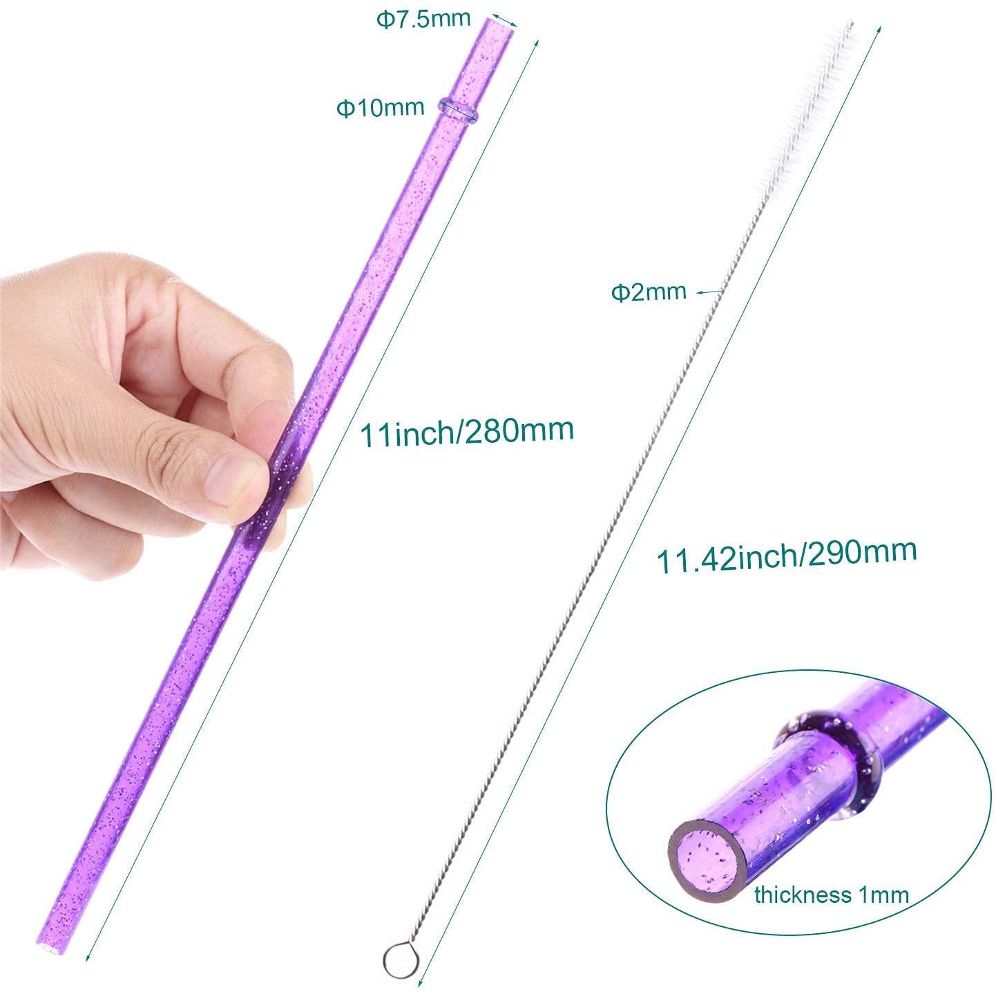 Dakoufish Dakoufish BPA-Free 12 Piece 11 Inch Reusable Clear Plastic Glitter Sparkle Drinking Straw Plus one Cleaning Brush (Rose,11inch)