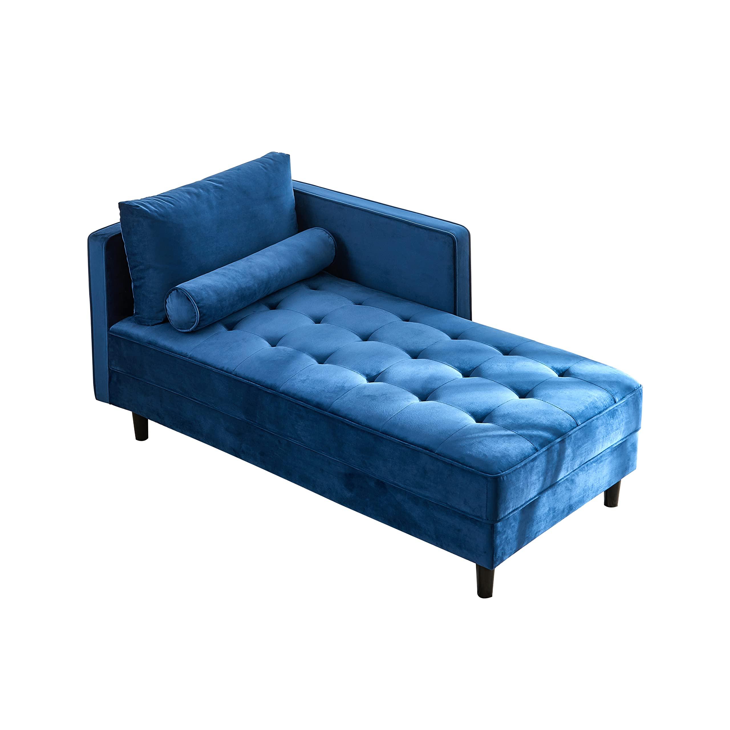 BAMOOLI BAMOOLI 64\'\' Velvet Chaise Lounge Indoor, Modern Longue Chair Upholstered Chaise Longue with Support Pillow, Button Tufted Seat Cushion, Sleeper Sofa Recliner for Bedroom, Living Room, Apartment, Blue