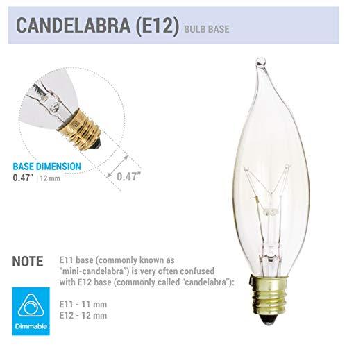 KOR KOR (Pack of 12) 25-Watt Clear Candelabra Base (E12) Flame Tip 120V Decorative Dimmable 25W Chandelier Lights Bulbs