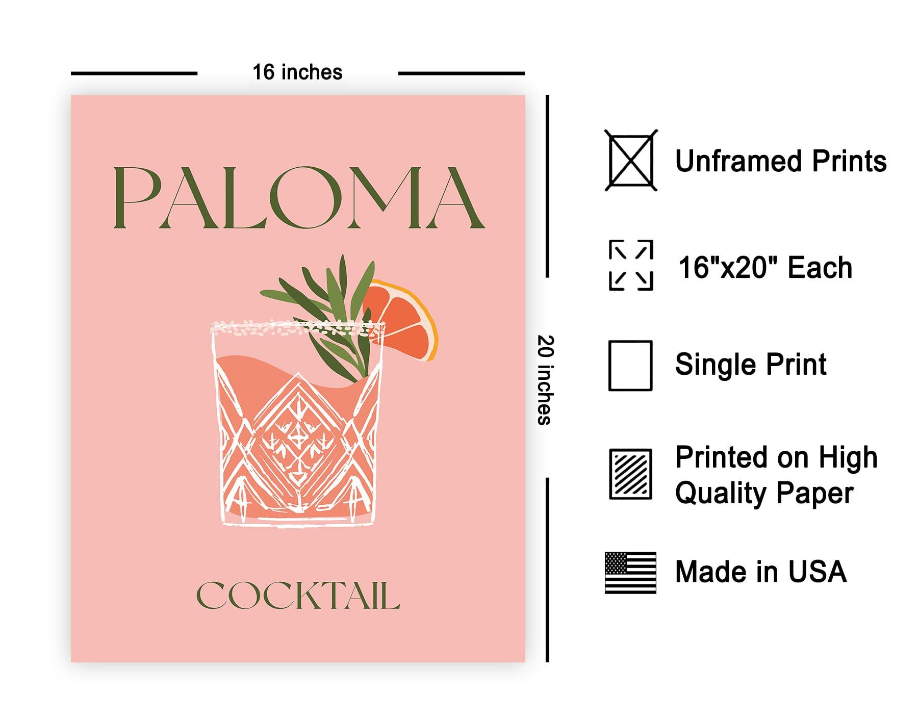 Poster Master Poster Master Paloma Poster - Retro Cocktail Print - Alcohol Art - Bartender Art - Bar Cart Art - Food & Drink Art - Kitchen Art - Chic Boho Art - Bar or Restaurant Decor - 16x20 UNFRAMED Wall Art