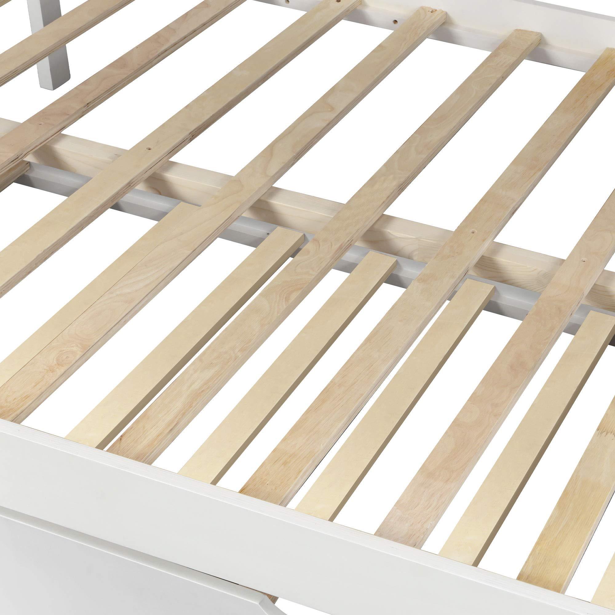 KLMM Twin Over Twin/Full Bunk Bed with Trundle Bed, Can be Split into Two beds, Kids Teens Solid Wood Bunk Bed Frame with Stairs Guardrail Locker Bedroom Furniture (White-Twin/Full)