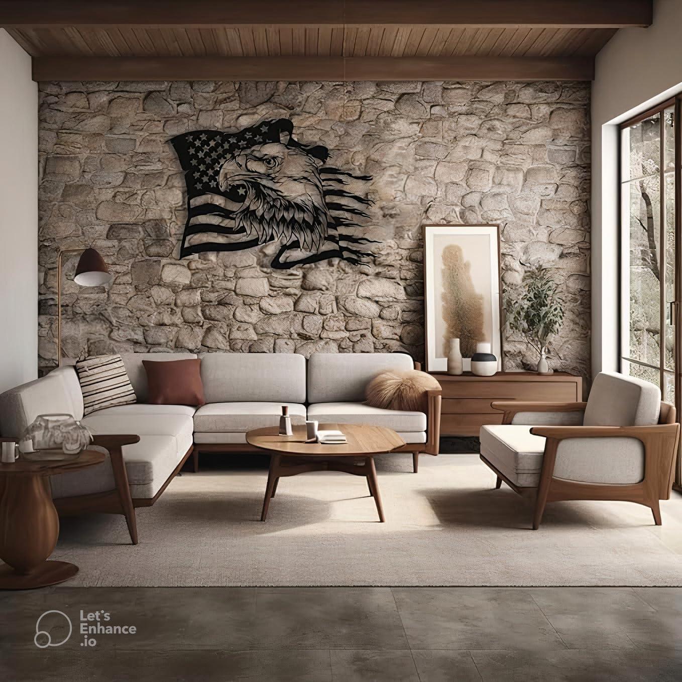 PLTZCRAFT PLTZCRAFT Metal Bald Eagle Wall Art, Large Metal Eagle American Flag Wall Decor, Patriotic Gift for Home, Bathroom, Living Room, 16.9 x 23.6' / 43 x 60 cm