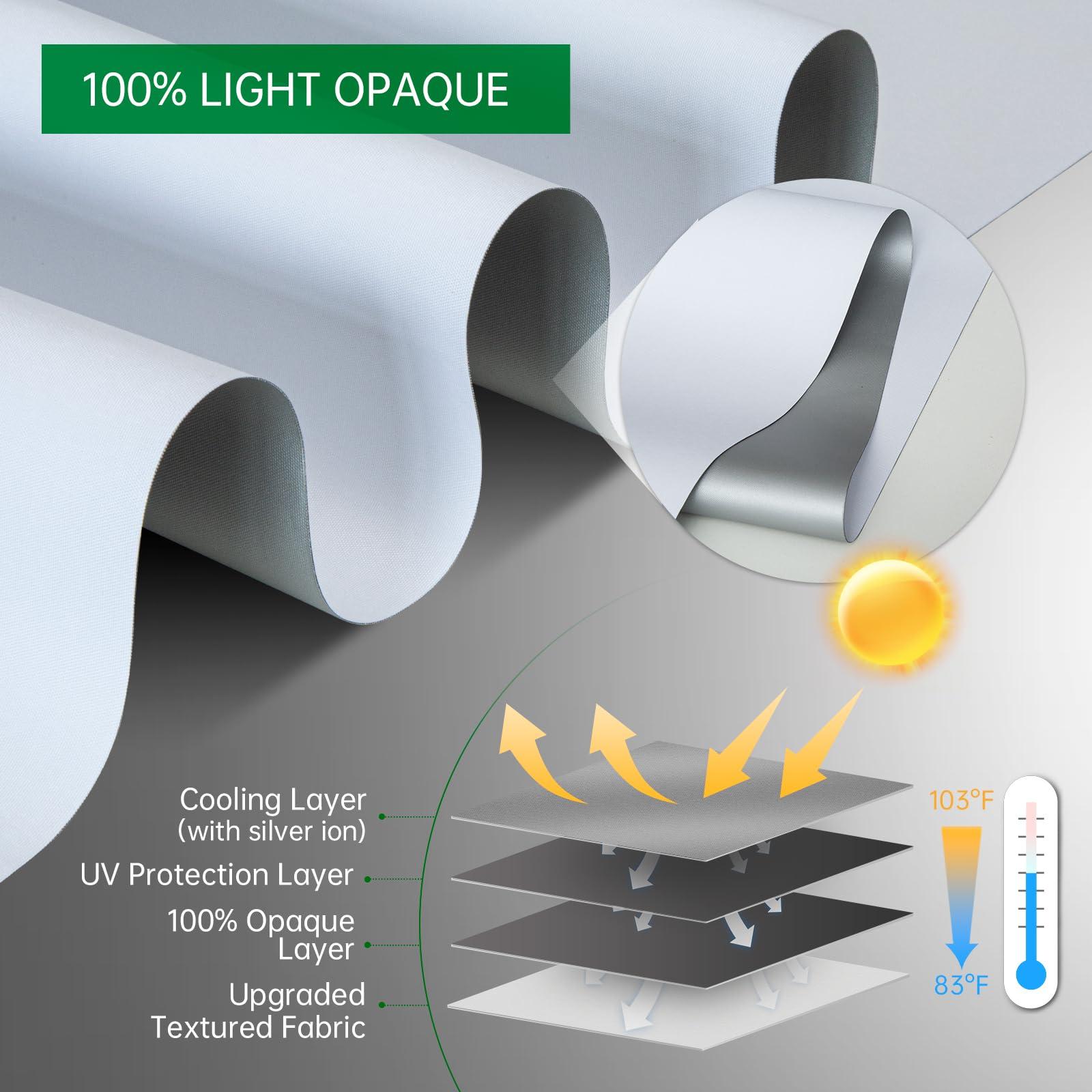 DONGFXK DONGFXK Motorized Blinds with Remote, Blackout Cooling Automatic Shades with Solar Panel Cordless Smart Blinds for Windows, Custom Electric Blinds Horizontal Roller Shades,White,27" W X 72" H