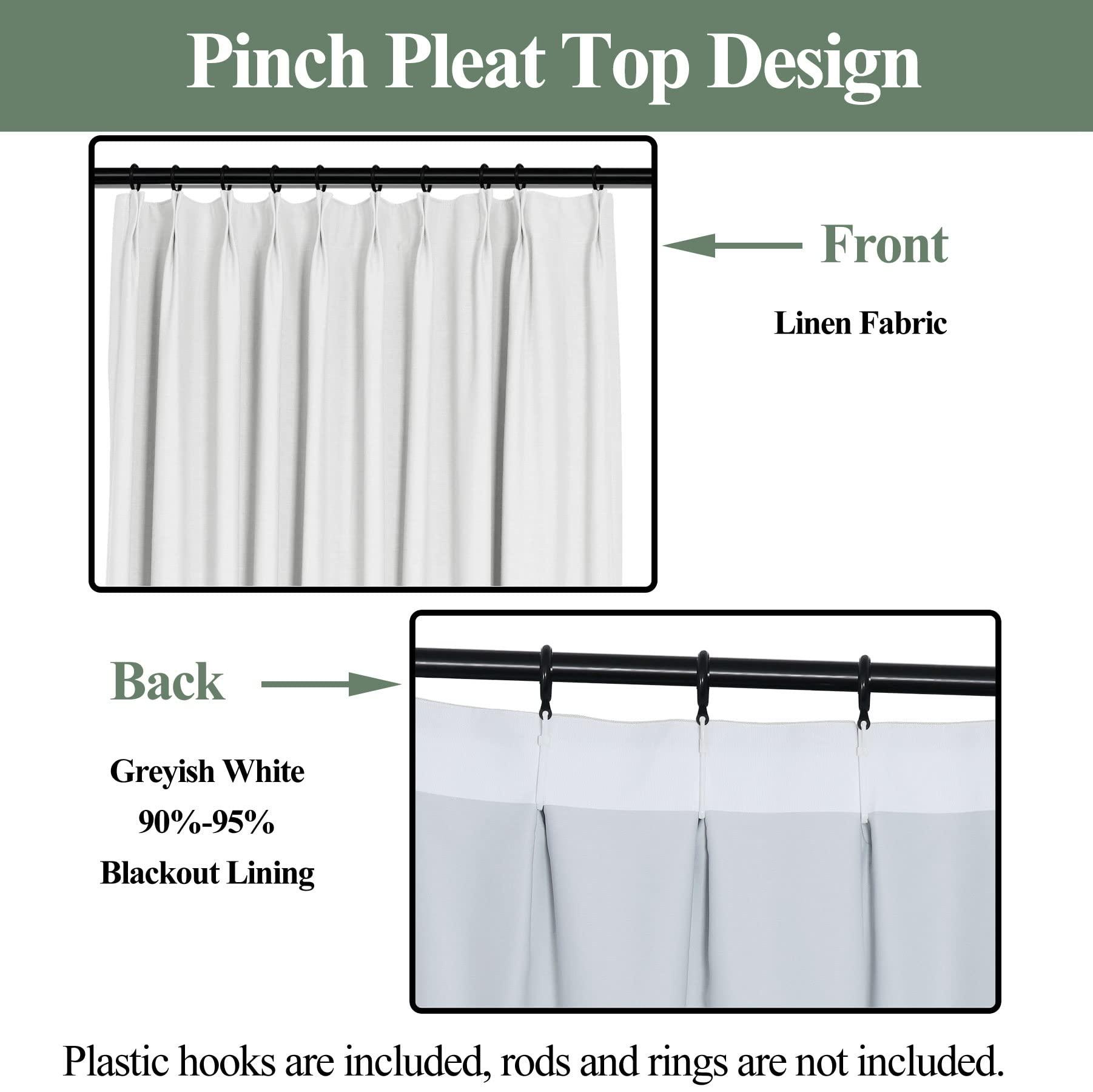 Frelement Frelement Thermal Insulated Blackout Curtains with Blackout Liner Linen Curtain Panels for Bedroom Privacy Pinch Pleat Window Curtain, 84" W x 96" L, 2 Panels, White