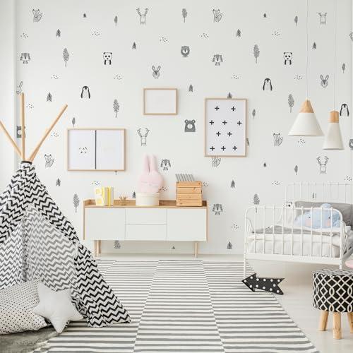 Baby RyRo London Baby RyRo London Stylish Animal Wall Decals - Charming Jungle Nursery Decor, Nordic Style Safari Wall Decals for Baby Room Decor, Black & White Jungle Wall Decals, Peel and Stick.