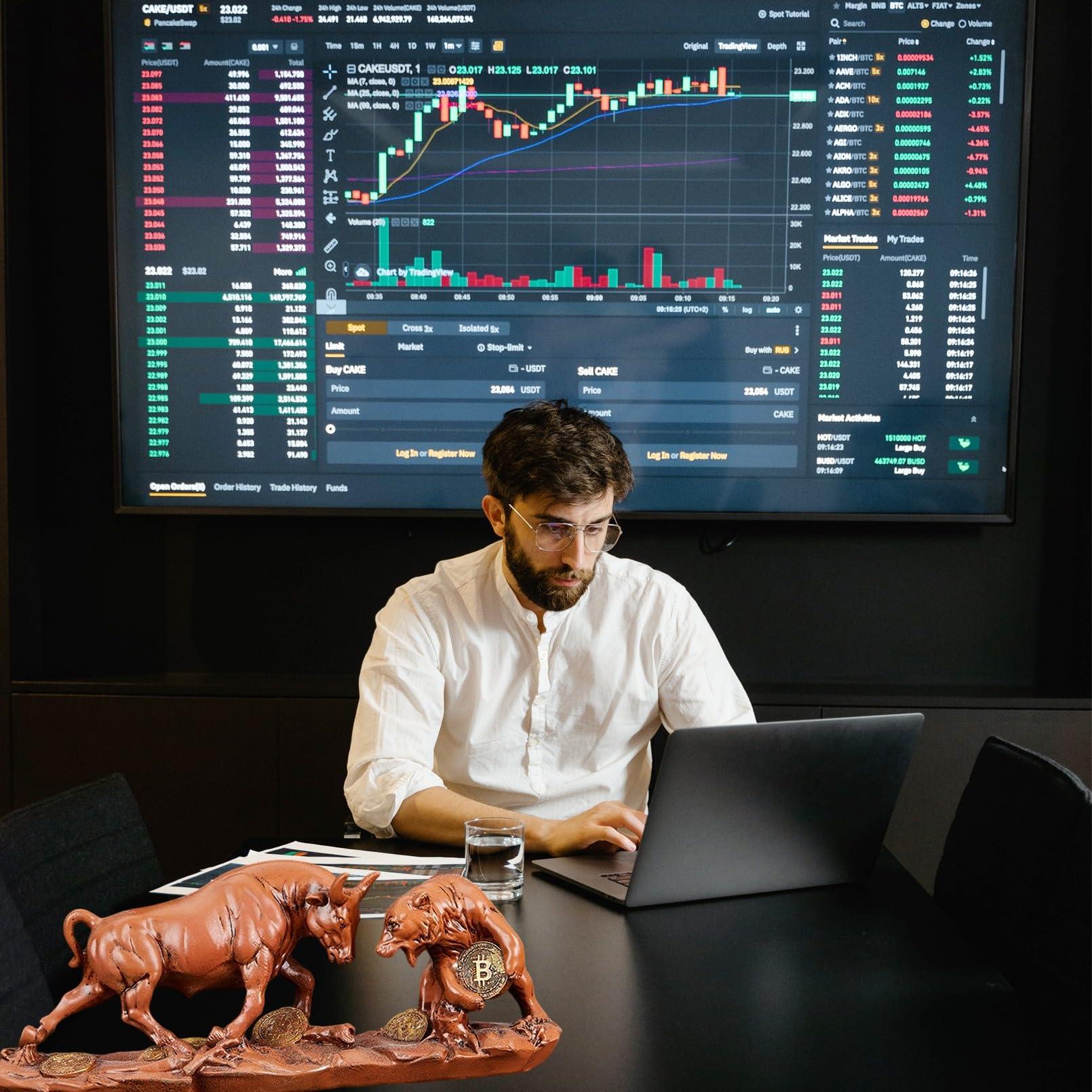 AETVRNI AETVRNI Wall Street Charging Bull and Bear Statue - Resin Sculpture Ideal for Financial Investment Managers and Stock Market Gifts,Rot,11in