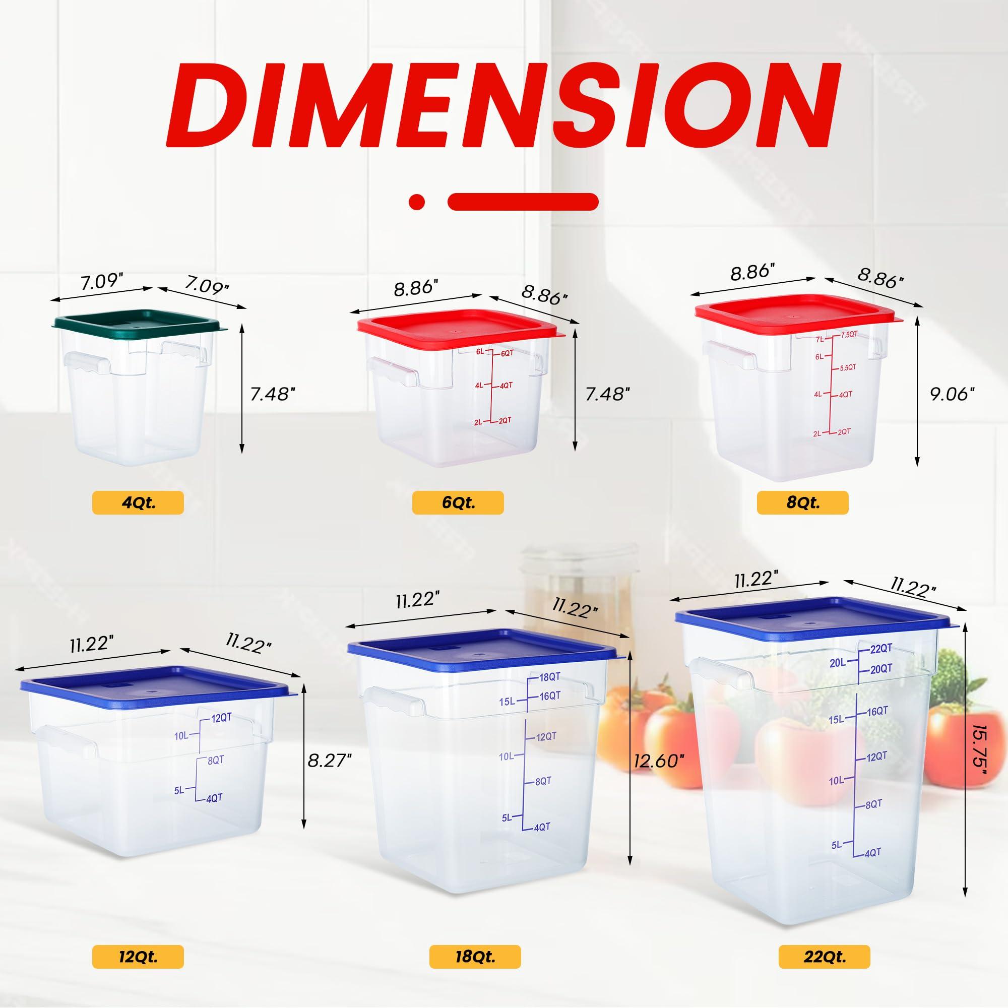 STEELUS STEELUS 4 Pack Food Storage Containers, 8 Quart with Lids, Square Commercial Containers with Scale, Clear NSF Food Organizing, Polycarbonate