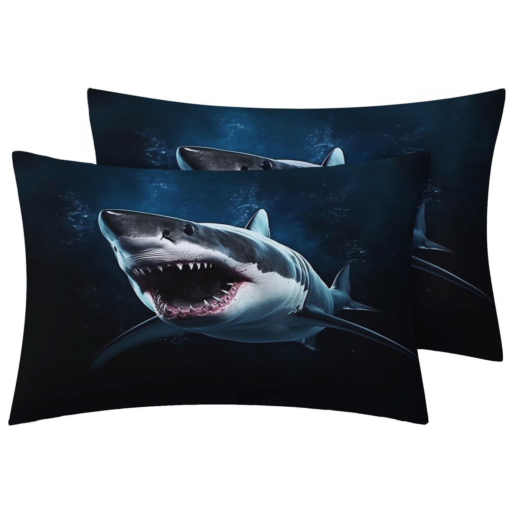 Zhrylliq Zhrylliq Shark Sheets Queen Size, Ocean Animal Bed Sheets & Bedroom Decor, Sea Life Bedding Set 4 Piece - 16 Inch Deep Pocket Fitted Sheet,1 Flat Sheet, 2 Pillow Cases, Microfiber, Blue