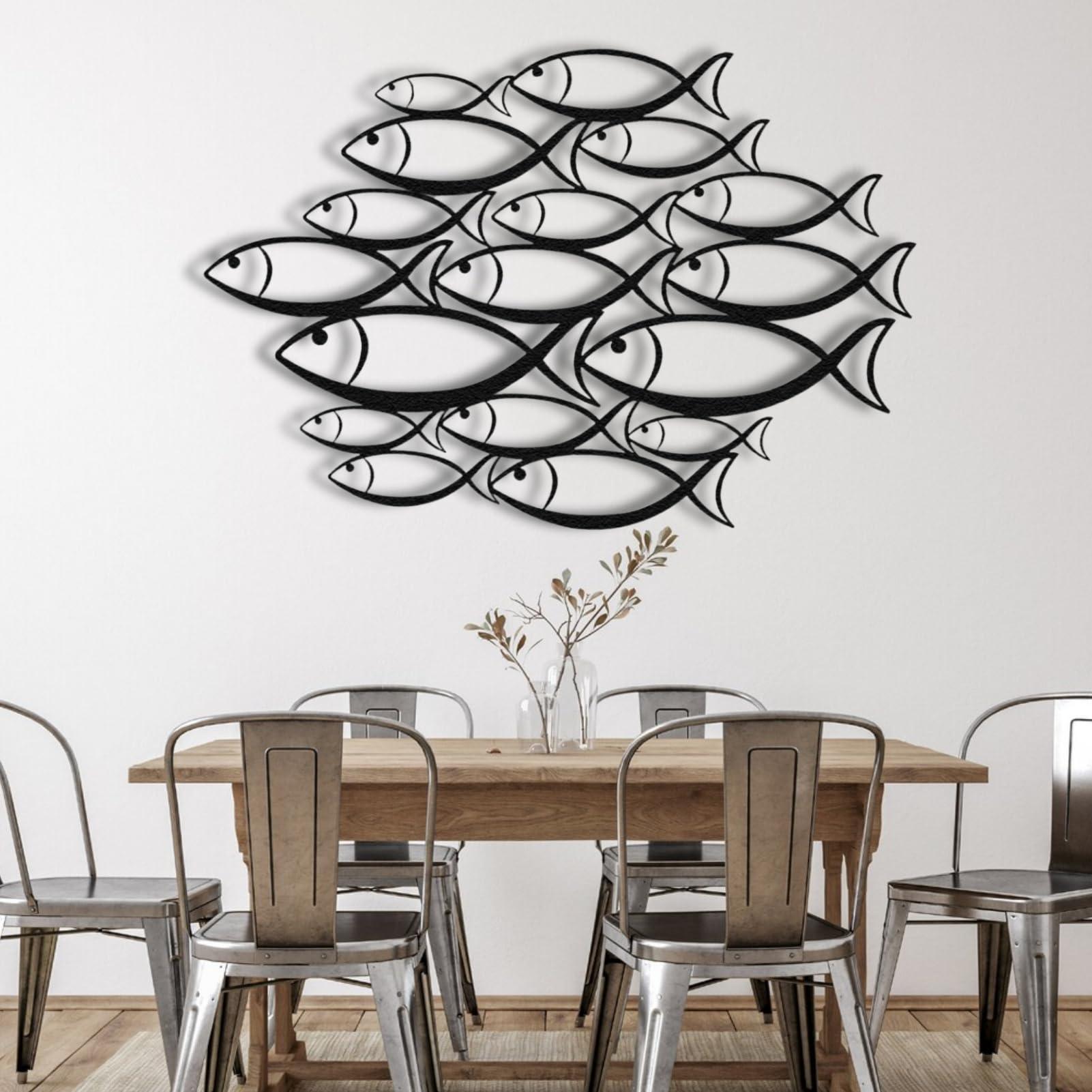 rumloch rumloch School of Fish Metal Wall Art,Fish Metal Wall Art,Metal Fish Art, Nautical Wall Decor, Beach Wall Sign, Fish Wall Hanging, Minimalist Wall Hanging, Home Gift (4730 cm/19"12" in)