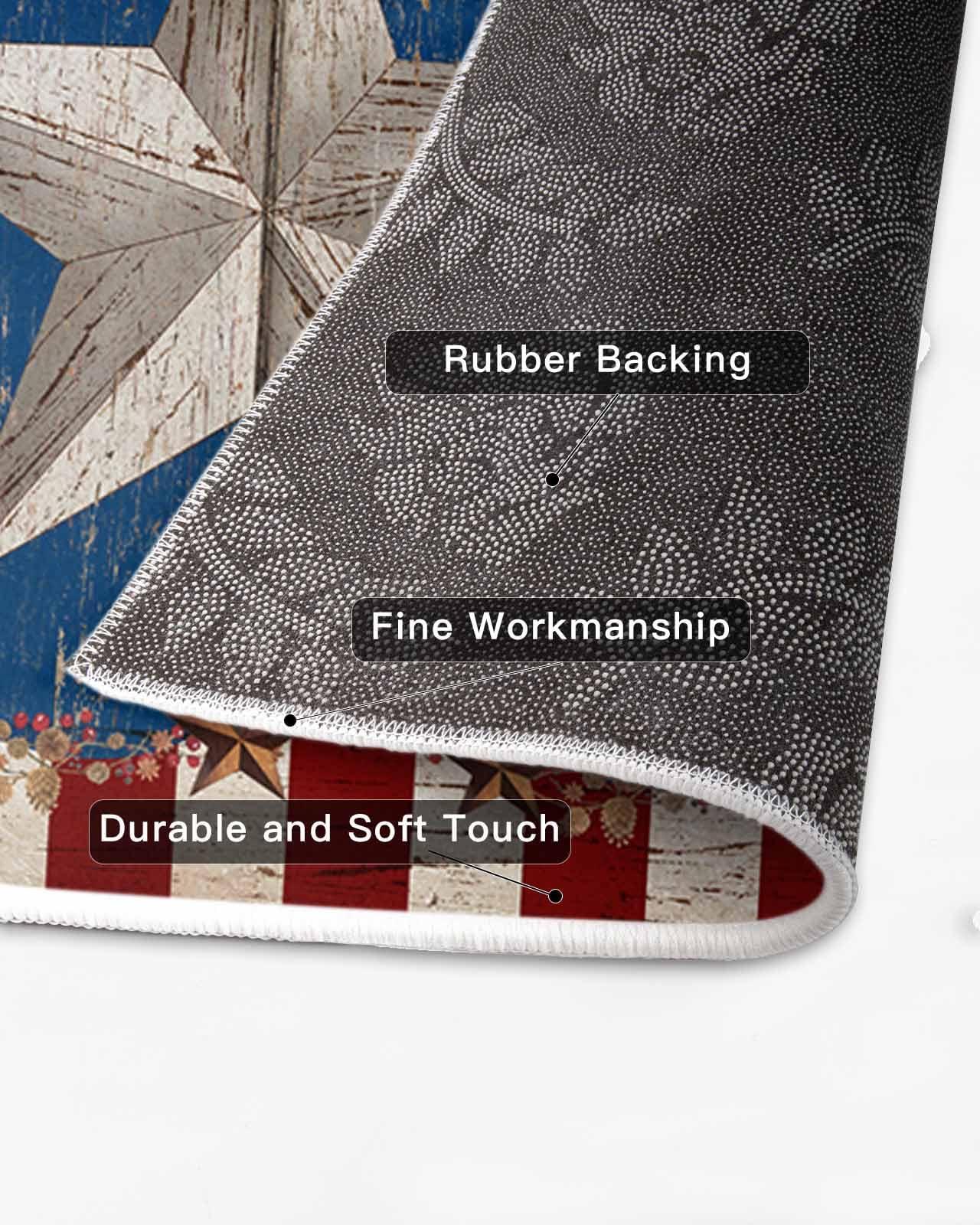 PIEPLE Rustic Stars Country Large Rectangular Area Rugs 3' x 5' Living Room, Durable Non Slip Rug Carpet Floor Mat for Bedroom Bedside Outdoor Red Blue Berry Farmhouse Wood