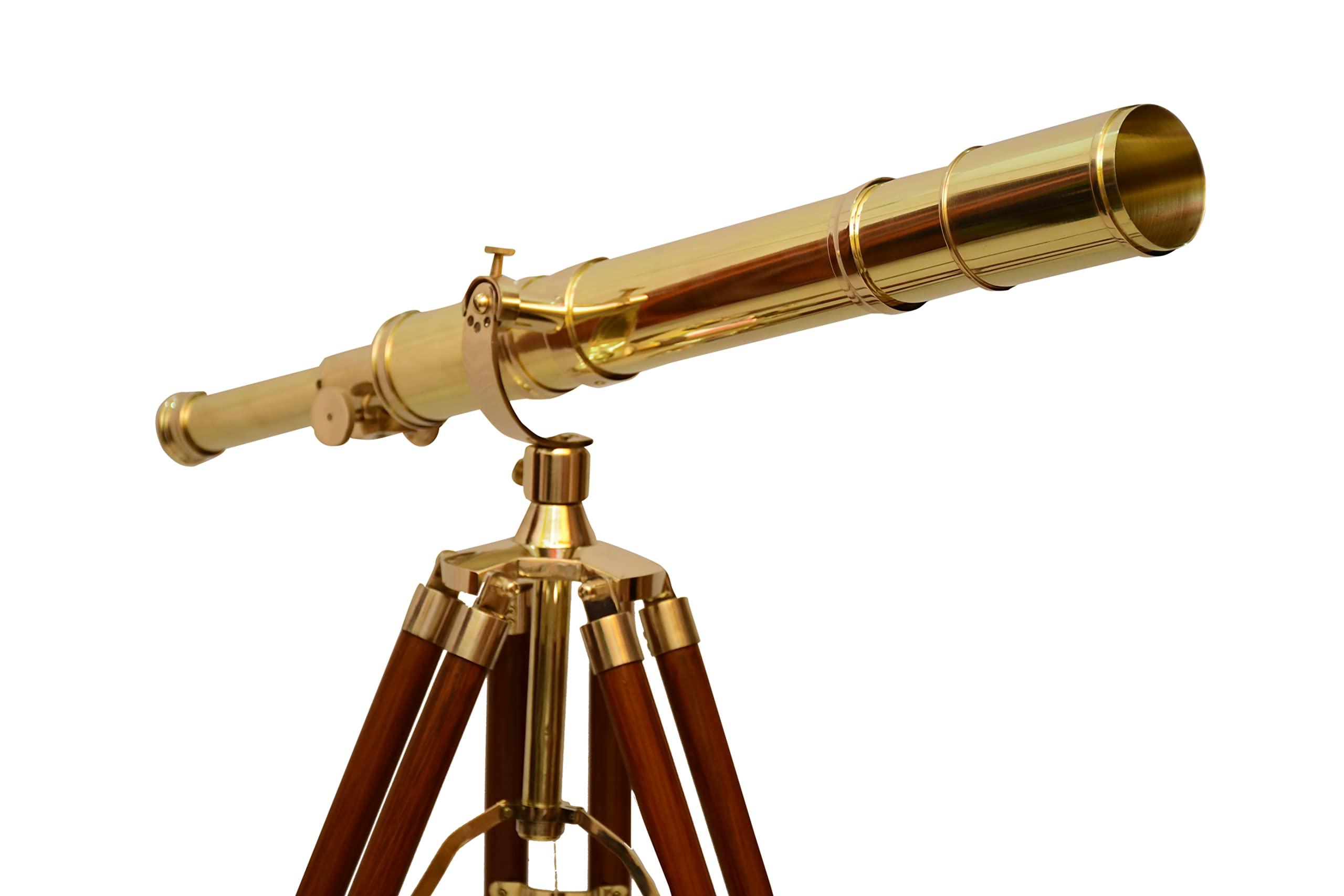 NAVIROCK Navirock Nautical Marine Navy Telescope Solid Brass Shiny Brass Telescope with Wooden Tripod Adjustable Brown Stand with Chrome Compass