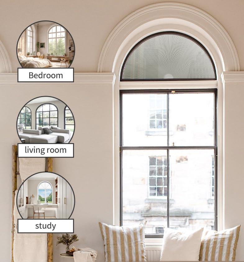 Yogsey Arch Window Shades Half Circle Blackout Cellular Shades Blinds for Windows Half Moon Honeycomb Fabric No Tools Room Darkening Shades Easy Install 90% Shade (1, Light Gray, (45cm*90cm) 18in*36in)