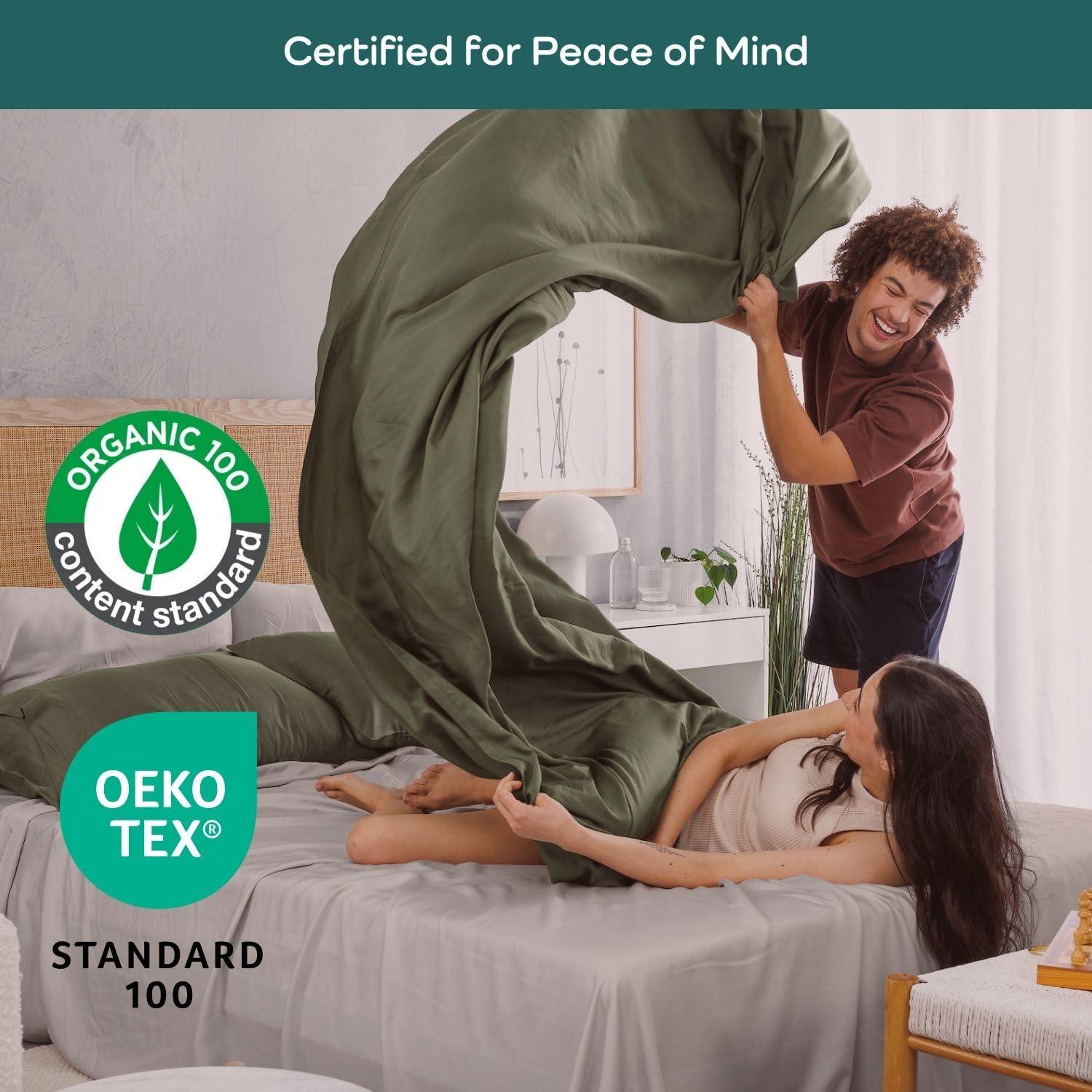 Bamtek Bamtek 100% Viscose from Bamboo Sheets California King Size, Super Soft Bedding Set, 4PC Cooling Sheets for Hot Sleepers, Vegan Silk Moisture Wicking, Organically Grown Bedsheet, Grey Mist (72x84x17)