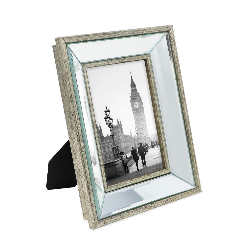 Isaac Jacobs International Isaac Jacobs 4x6 Silver Beveled Mirror Picture Frame - Classic Mirrored Frame with Deep Slanted Angle Made for Wall Décor Display, Photo Gallery and Wall Art (4x6, Silver)