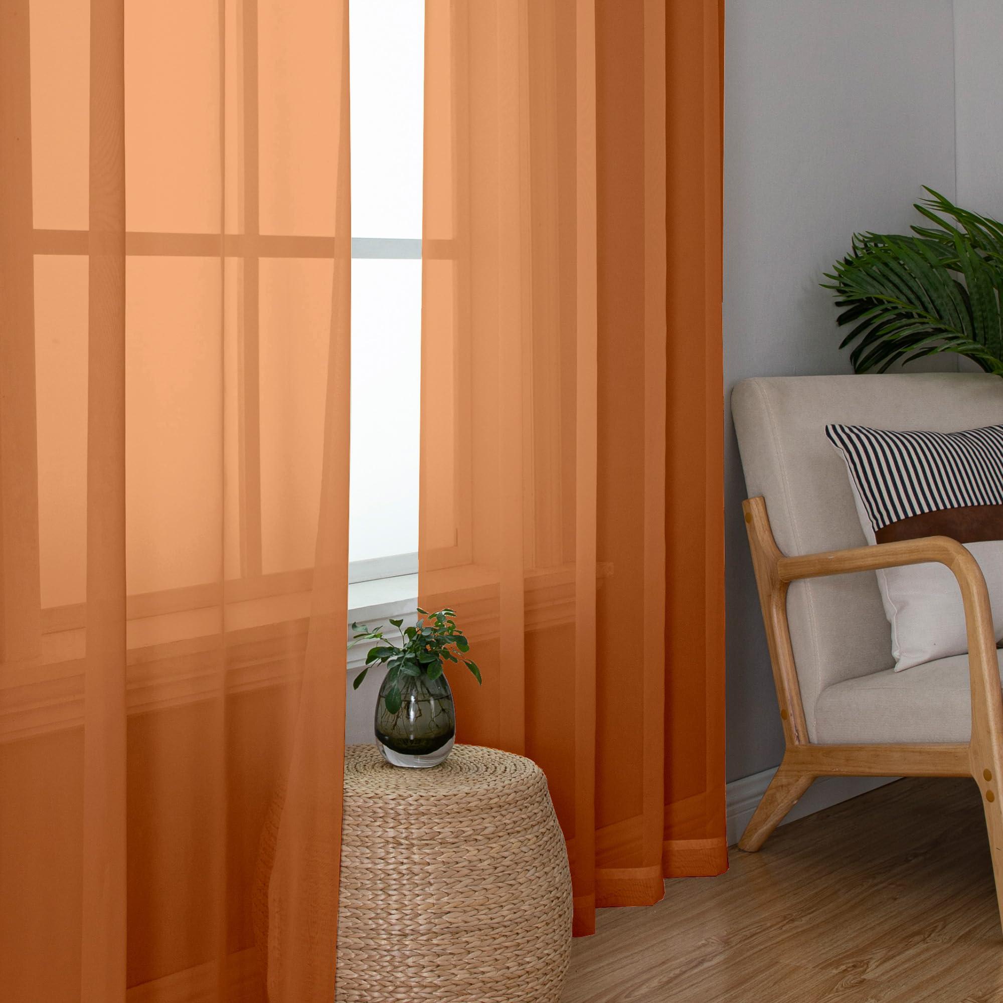Aiyufeng Aiyufeng Orange Sheer Curtains 90 Inches Long 2 Panels Set, Light Filtering Soft Airy Voile Rod Pocket Orange Sheer Window Drapes for Bedroom Living Room, Each 42Wx90L Inches
