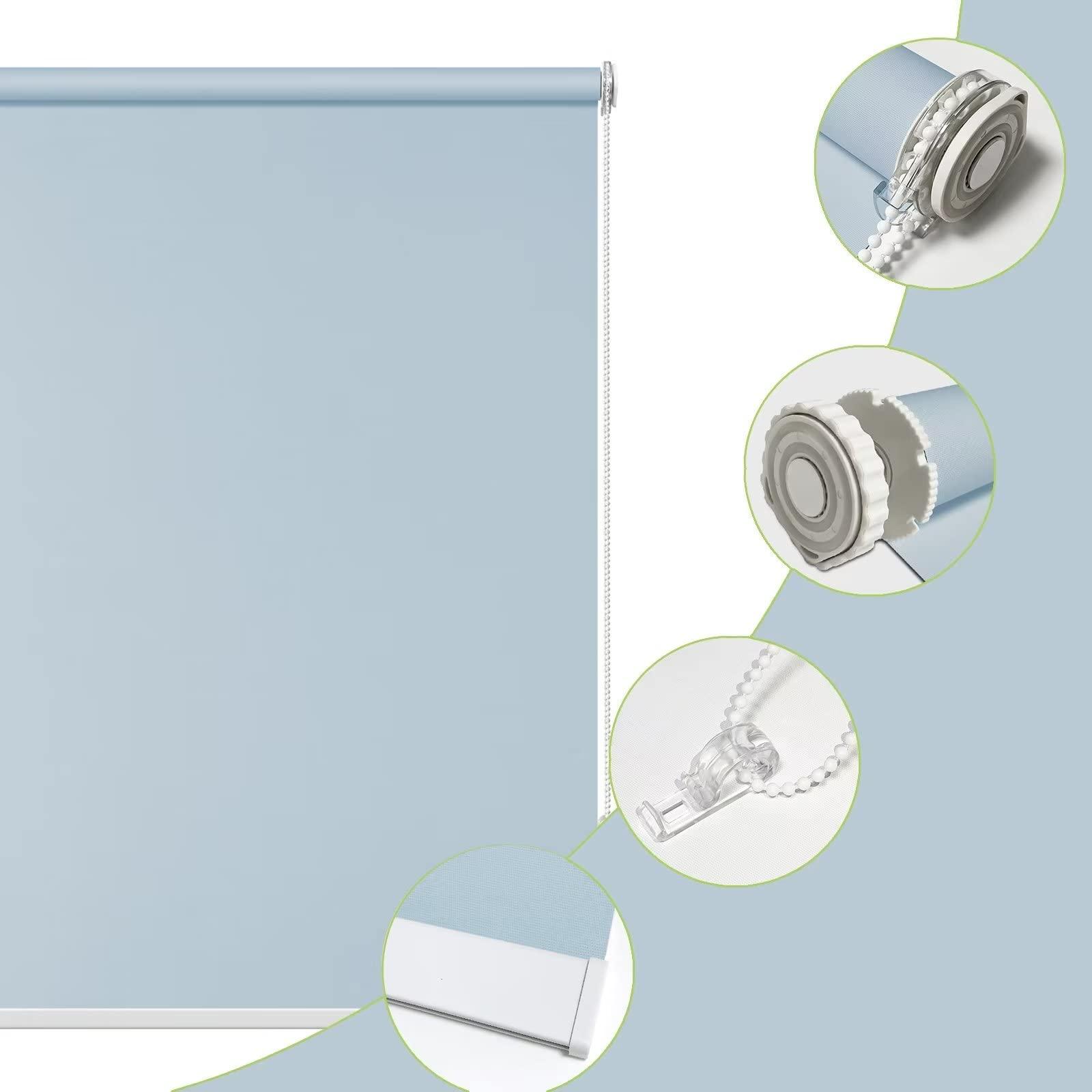 fhsblinds FHSBLINDS No Tool No Drill Blinds for Windows Roller Window Shades-Blackout Waterproof Room Darkening Custom Window Blinds & Shades for Home Kitchen Office (Sky Blue 100% Blackout, 48" W x 96" H)