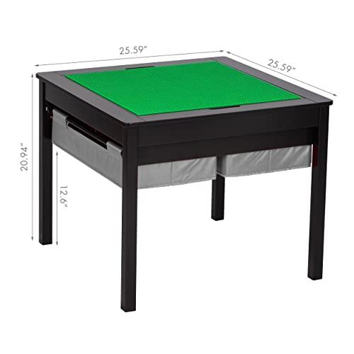 UTEX UTEX 2 in 1 Kids Construction Play Table with Storage Drawers and Built in Plate (Espresso with Grey Drwaer)