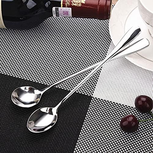 SagaSave SagaSave 5 Pcs Long Handle Spoon Coffee Stirrer Stainless Steel Iced Teaspoon for Milks Tea Mixing Cocktail Stirring Cold Drink (Round Head Spoon)