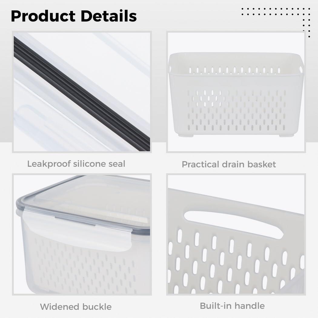 Chewtoyo Chewtoyo Stackable Bpa-Free Plastic Fruit Baskets, Drain Vegetables, for Bins, and Fridge, 3 Pack Refrigerator for with Veggies, Baskets, Etc.